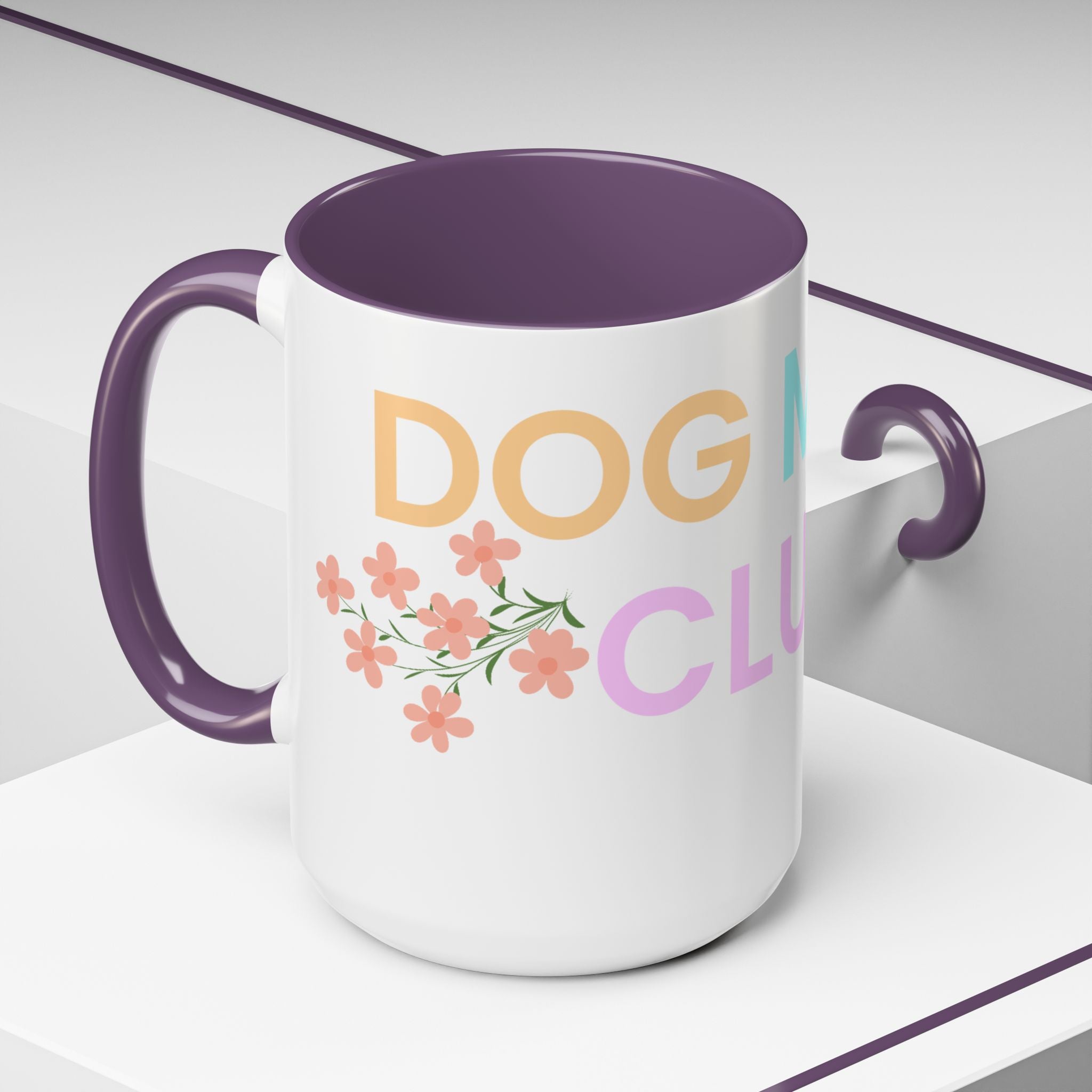 Dog Mom Club Accent Coffee Mug – Colorful Paw Print 11/15oz