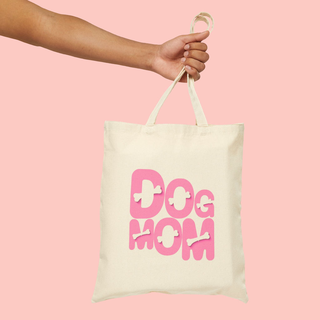 Dog Mom Canvas Tote Bag — Pink Retro Graphic Cotton Shopper for Pet Lovers