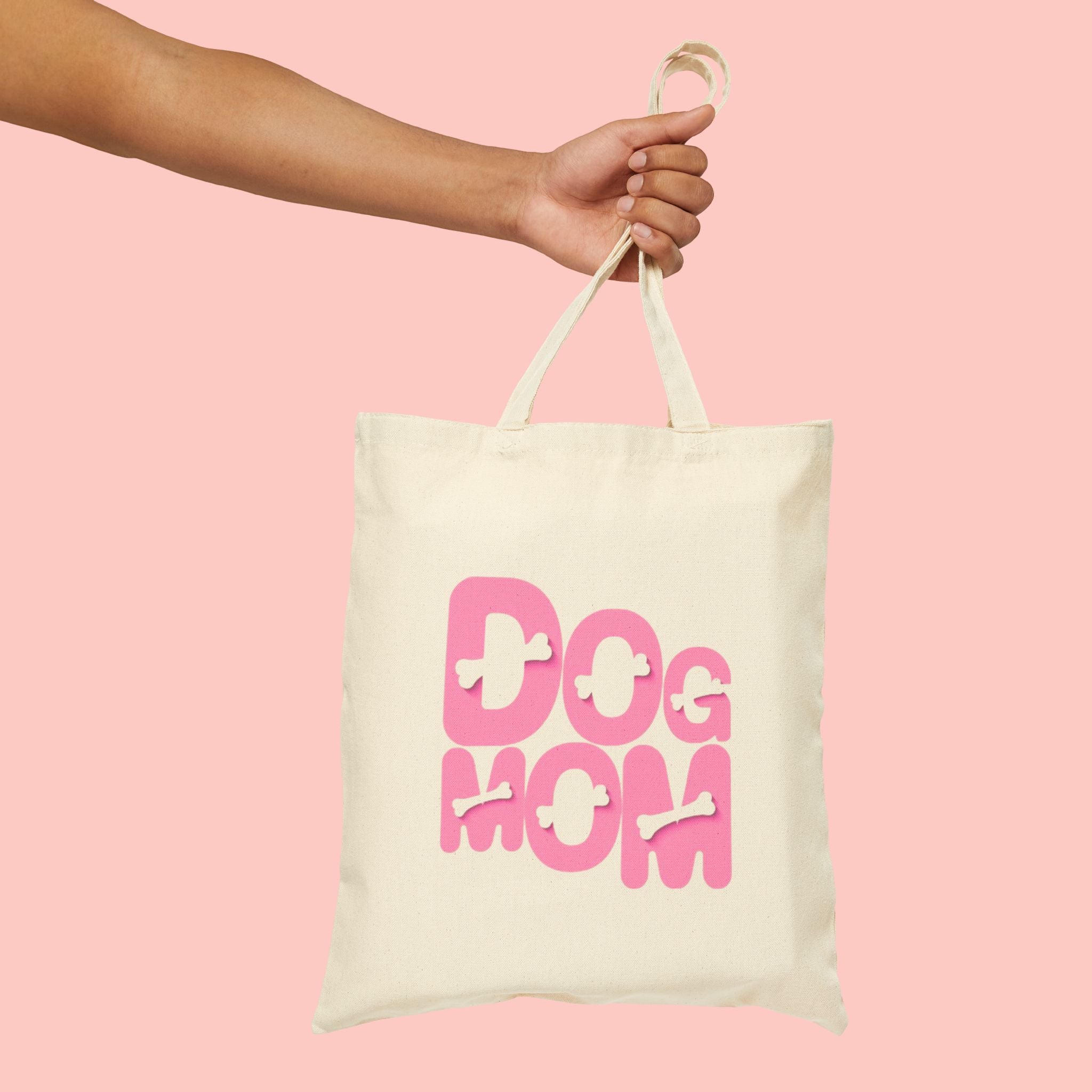 Dog Mom Canvas Tote Bag — Pink Retro Graphic Cotton Shopper for Pet Lovers