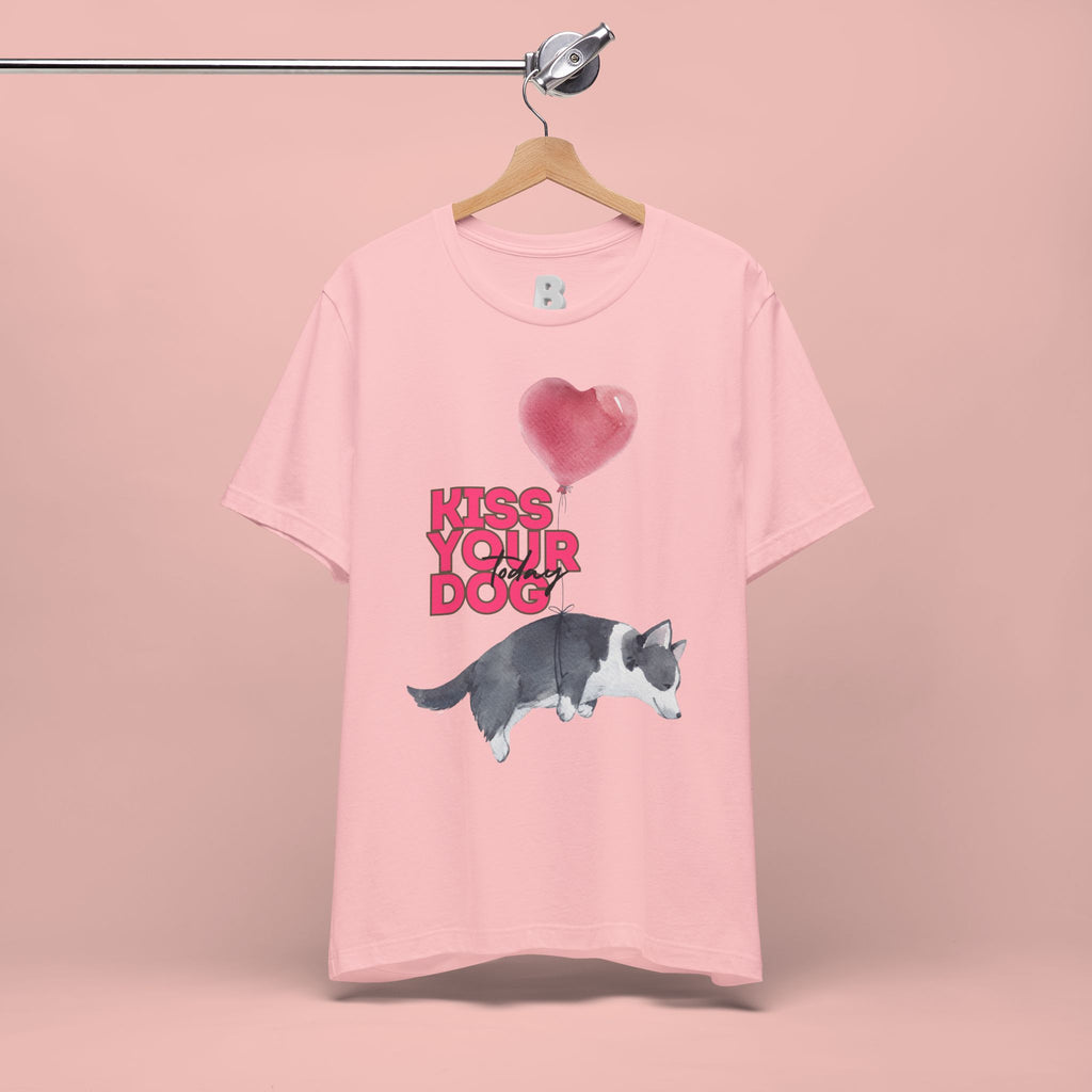 Kiss Your Dog T-Shirt — Cute Corgi with Heart Balloon Pet Lover Tee