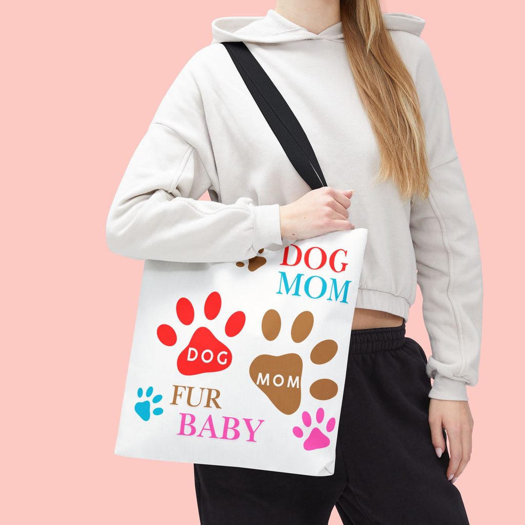 Dog Mom Tote Bag – "Fur Baby" Paw Print AOP Tote