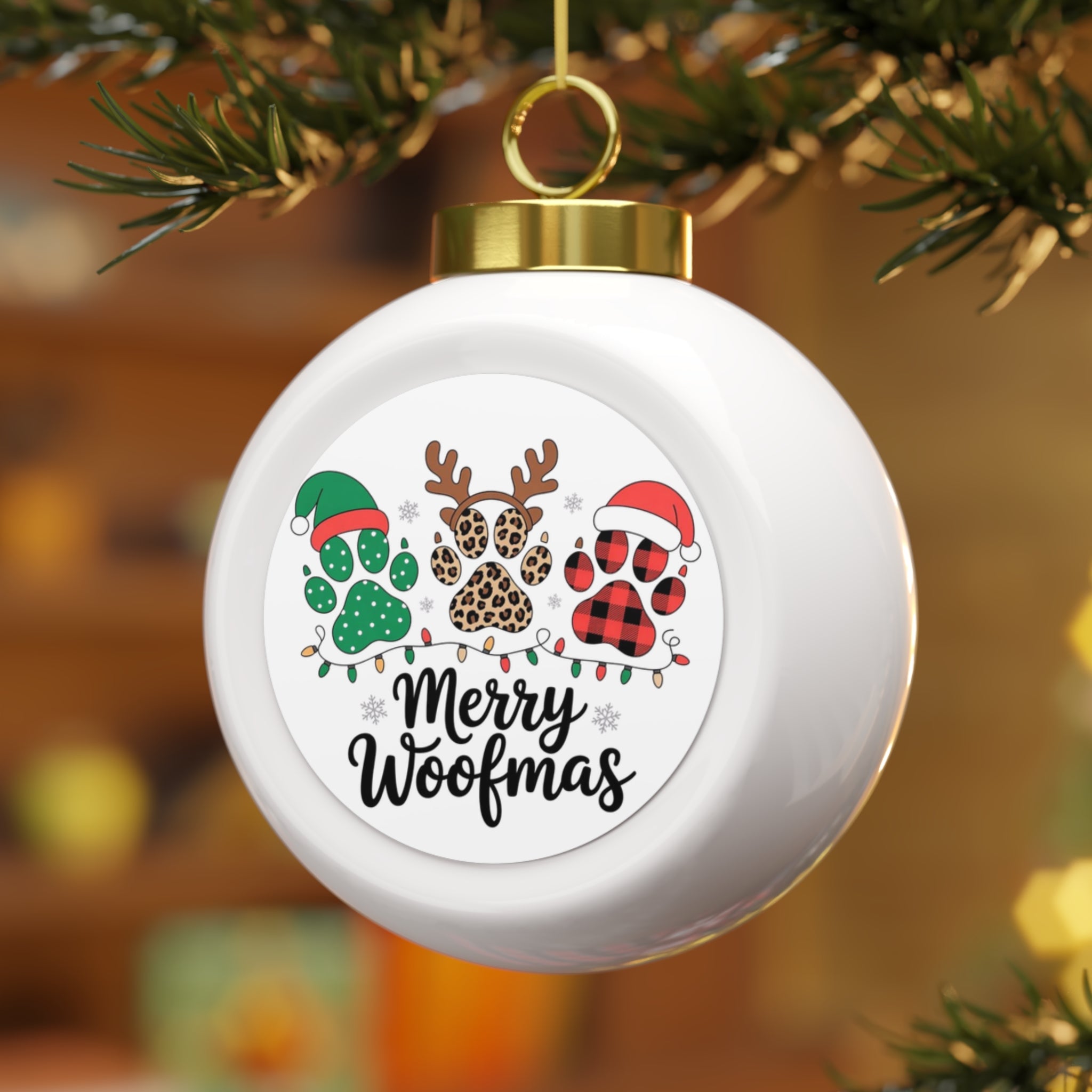 Merry Woofmas Dog Paw Christmas Ornament