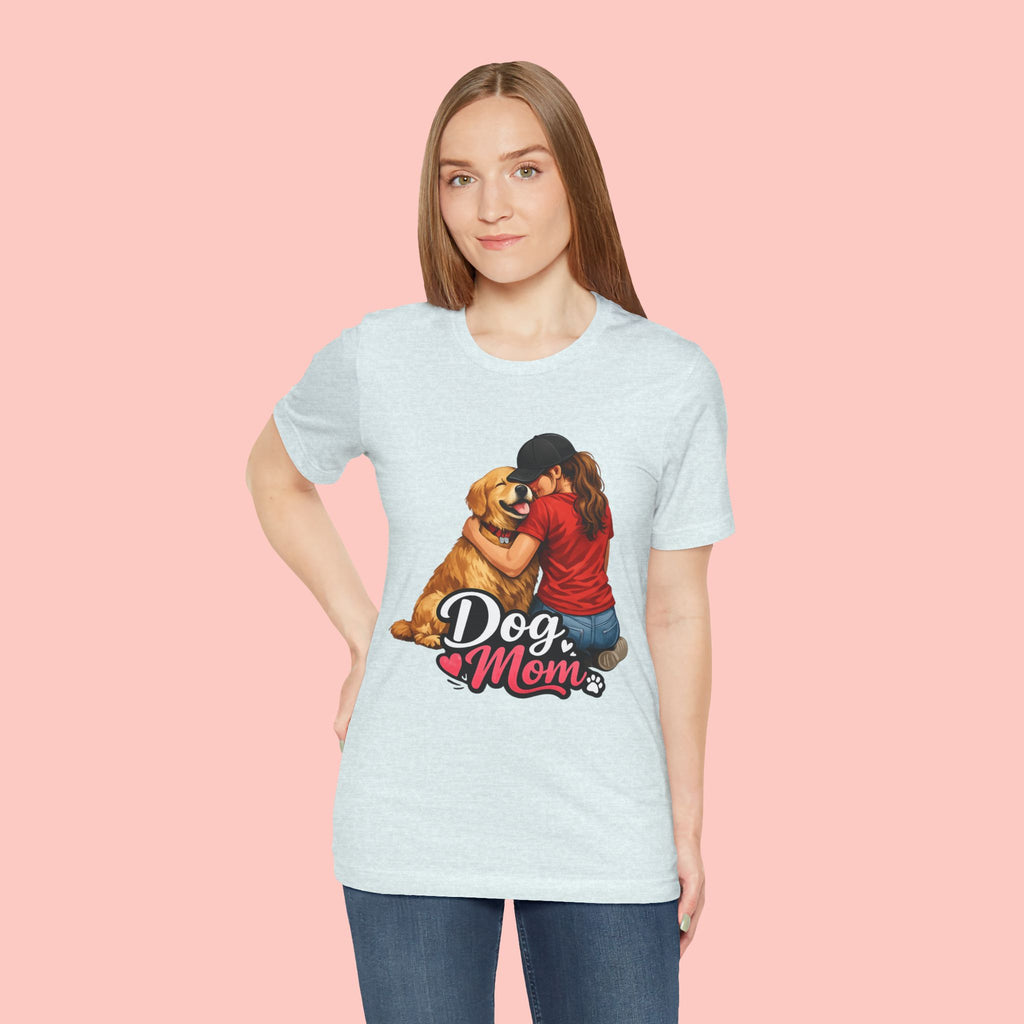 Dog Mom T-Shirt - Cute Woman Hugging Golden Retriever Tee