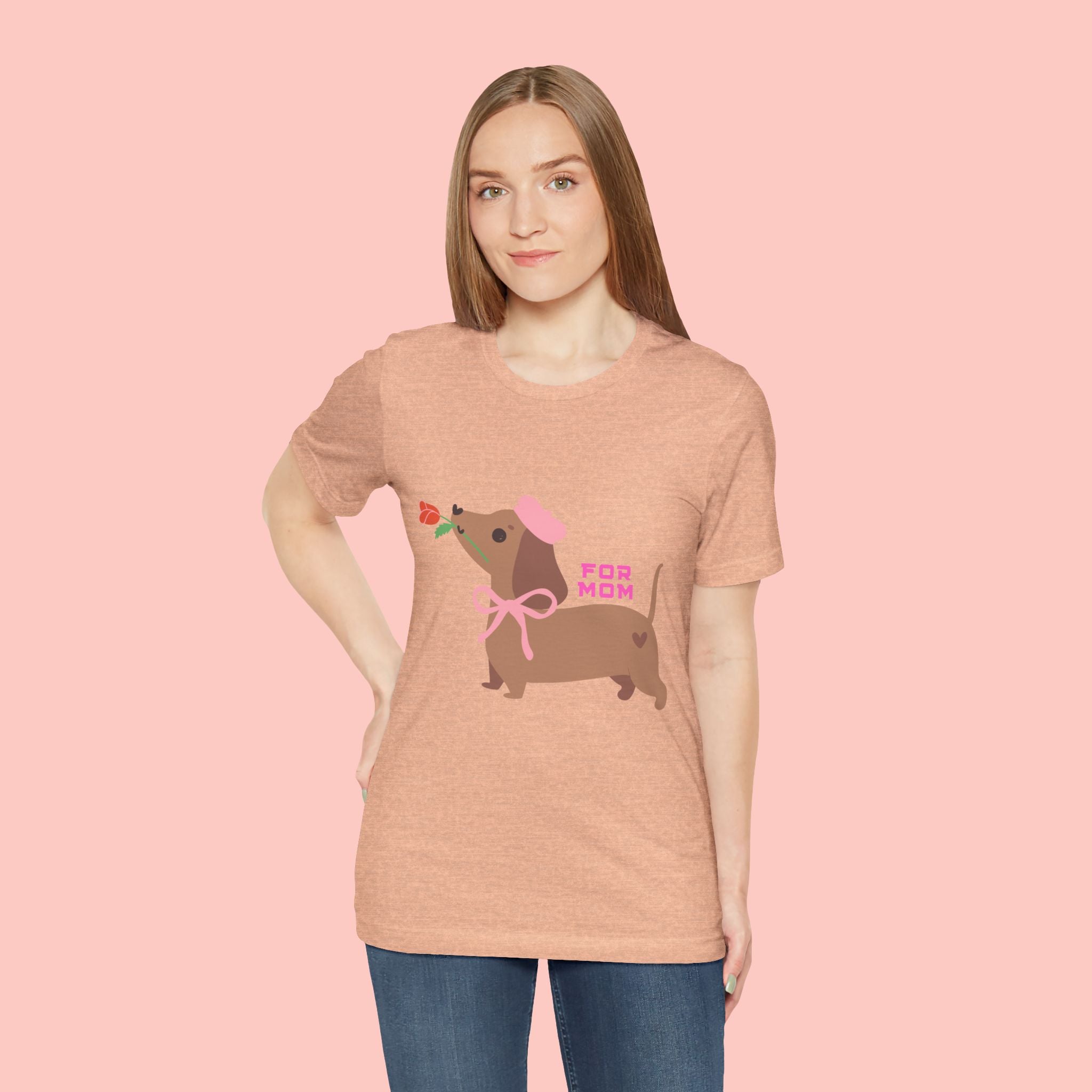 Mommy’s Dachshund Tee – Cute Dog with Rose “For Mom” Shirt