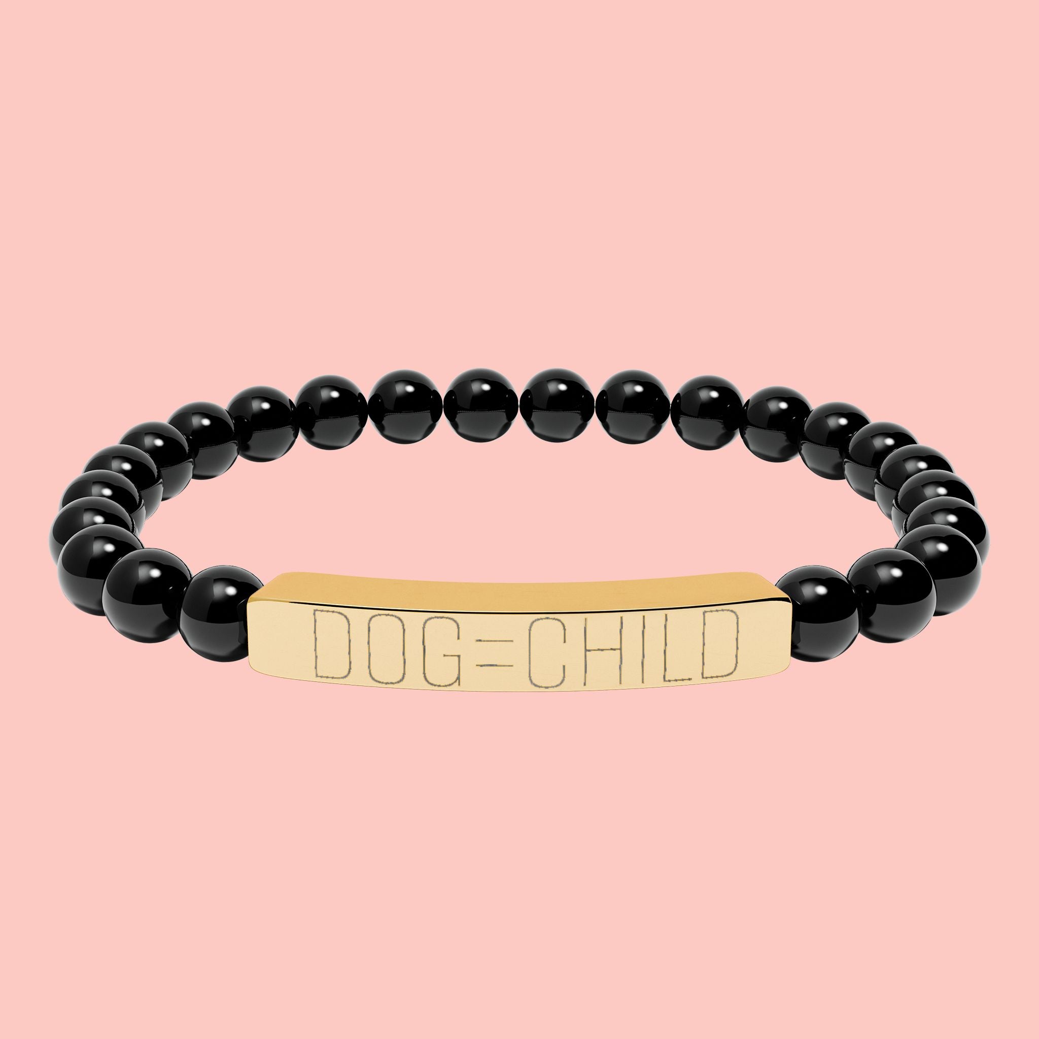 Engraved Natural Stone Bar Bracelet — Personalized Stretch Beaded Bracelet