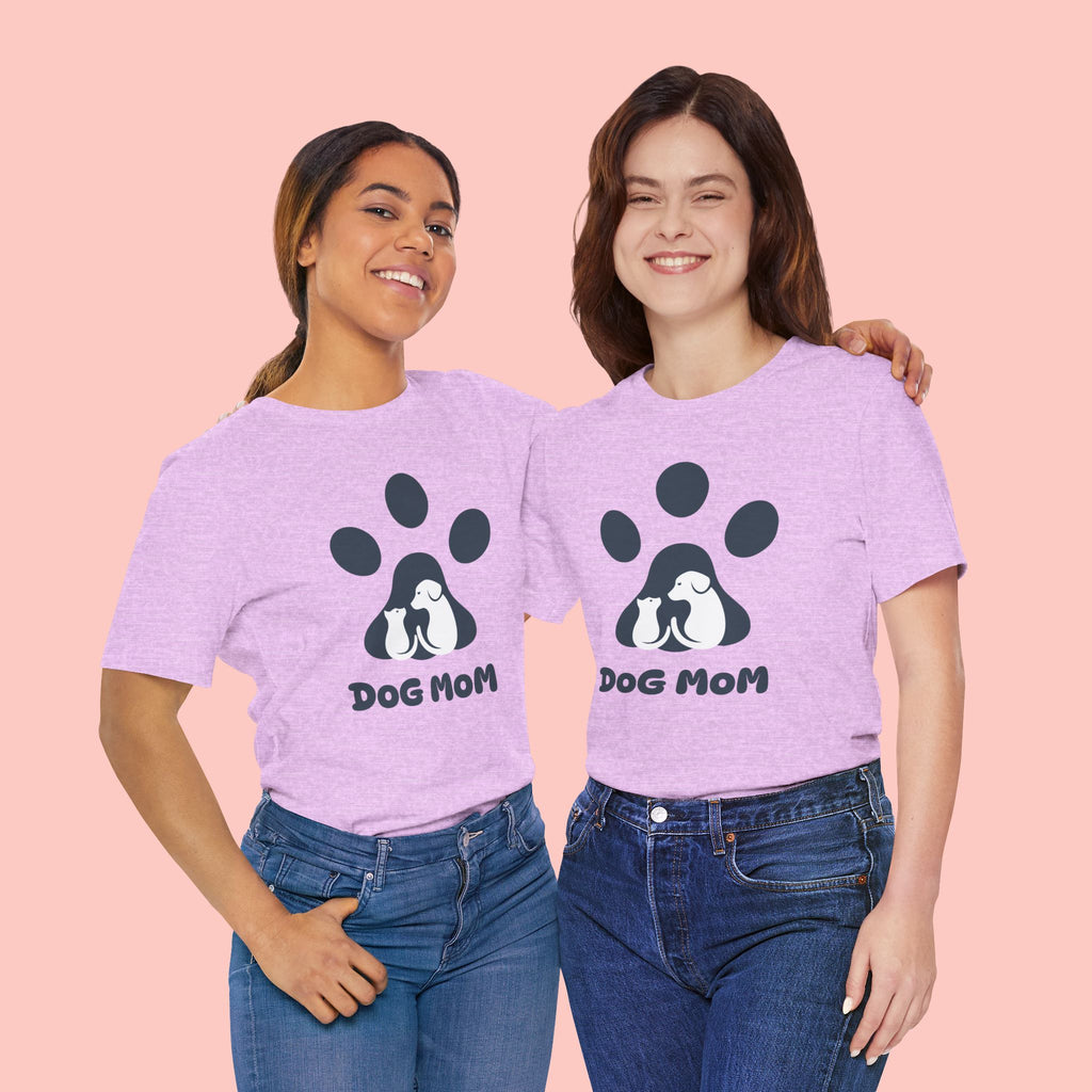 Dog Mom T‑Shirt — Paw Print with Dog & Puppy Graphic
