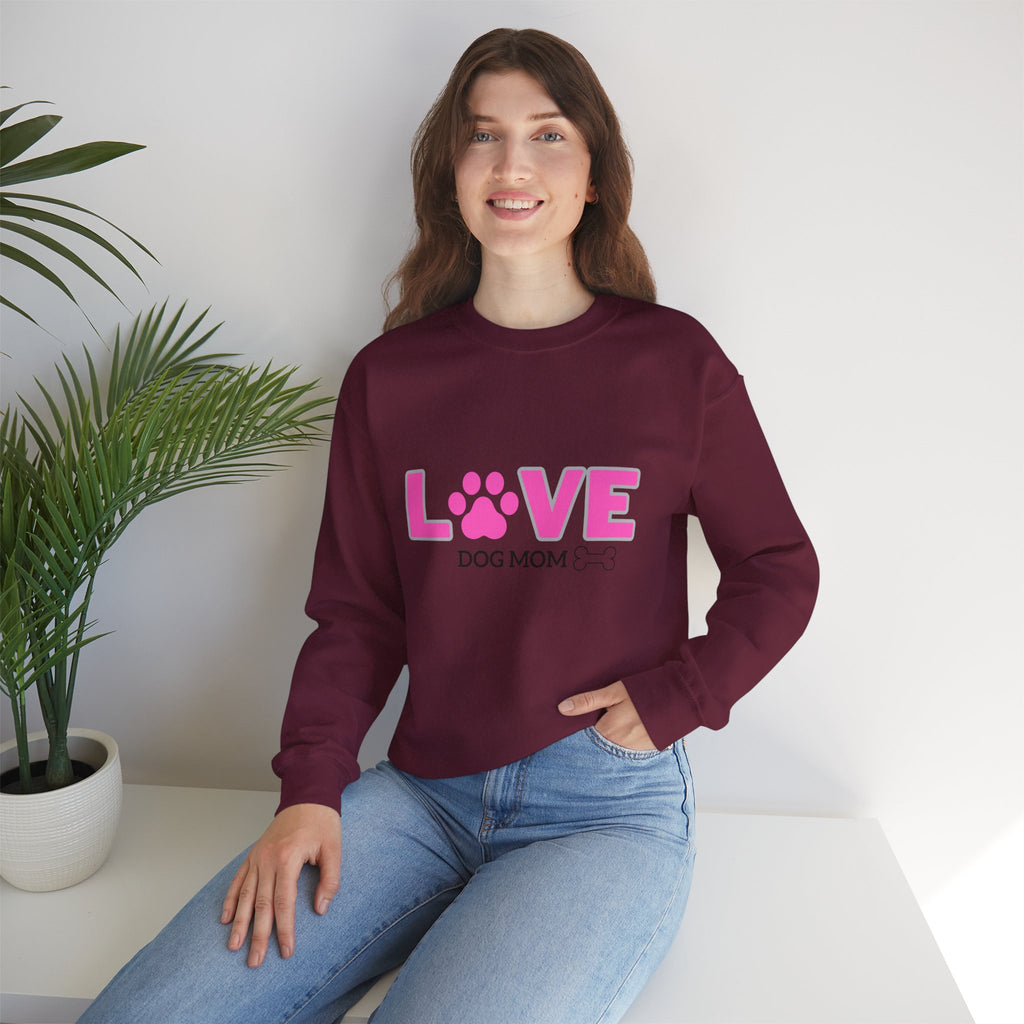 Dog Mom Love Crewneck Sweatshirt — Pink Paw Graphic