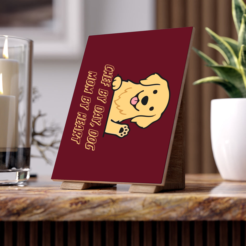 Ceramic Photo Tile — "Chef by Day, Dog Mom by Heart" Cute Golden Retriever Gift
