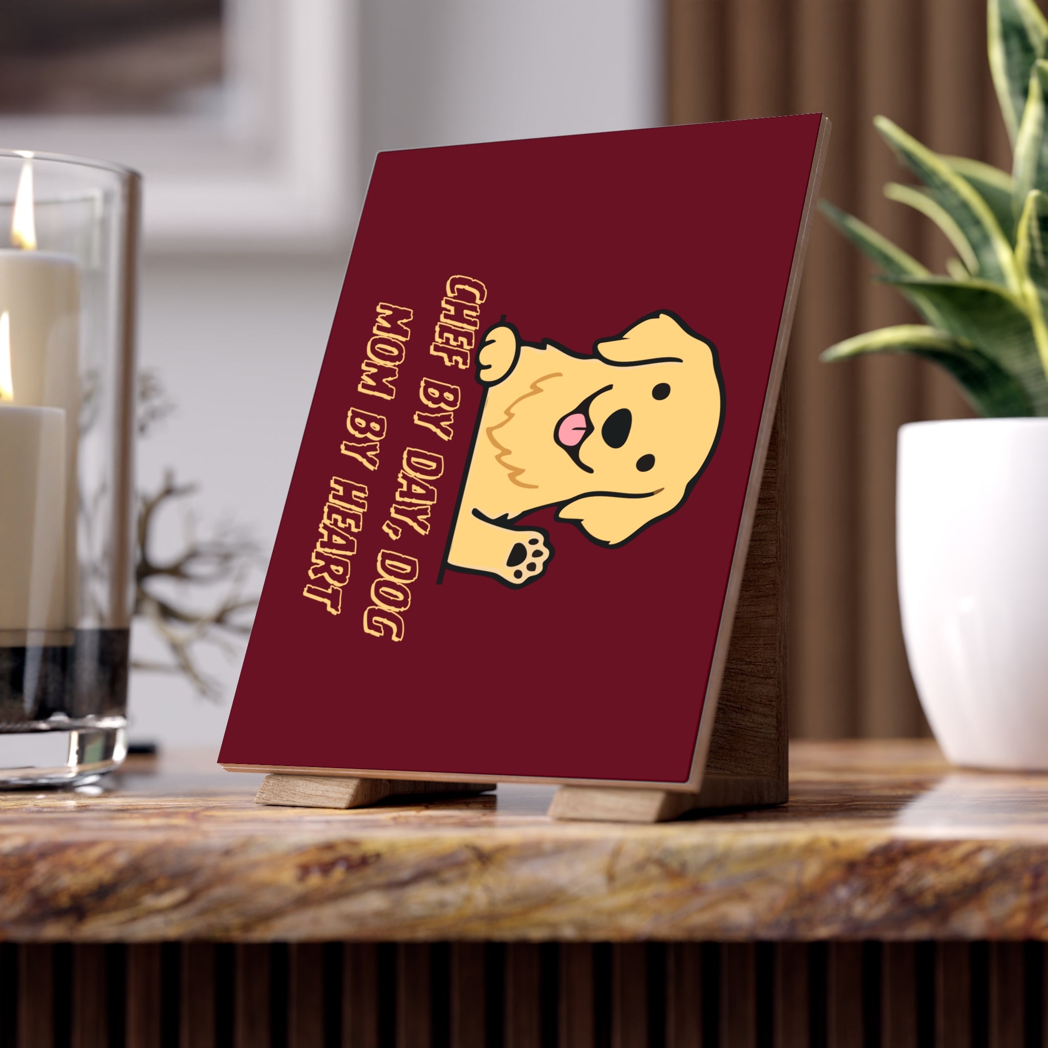 Ceramic Photo Tile — "Chef by Day, Dog Mom by Heart" Cute Golden Retriever Gift