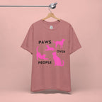 Paws Over People Tee — Pink Cats & Dogs Graphic T-Shirt