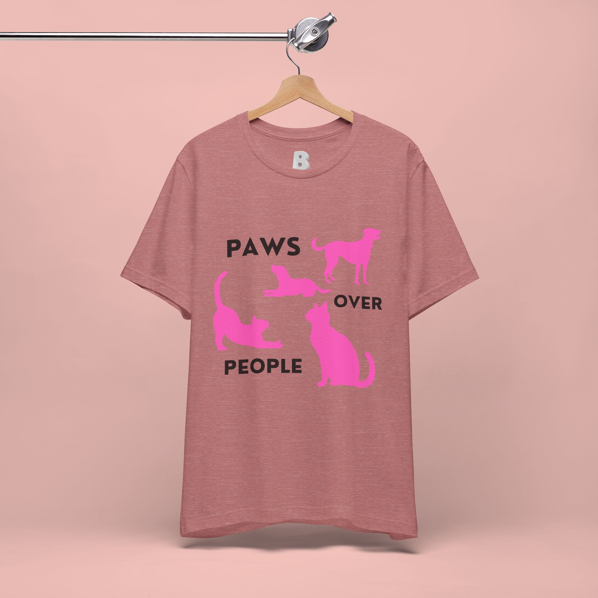 Paws Over People Tee — Pink Cats & Dogs Graphic T-Shirt