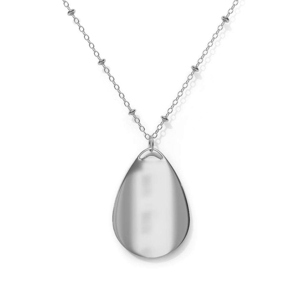 Dog Mom Is Here Oval Necklace — Silver Teardrop Pendant for Dog Lovers