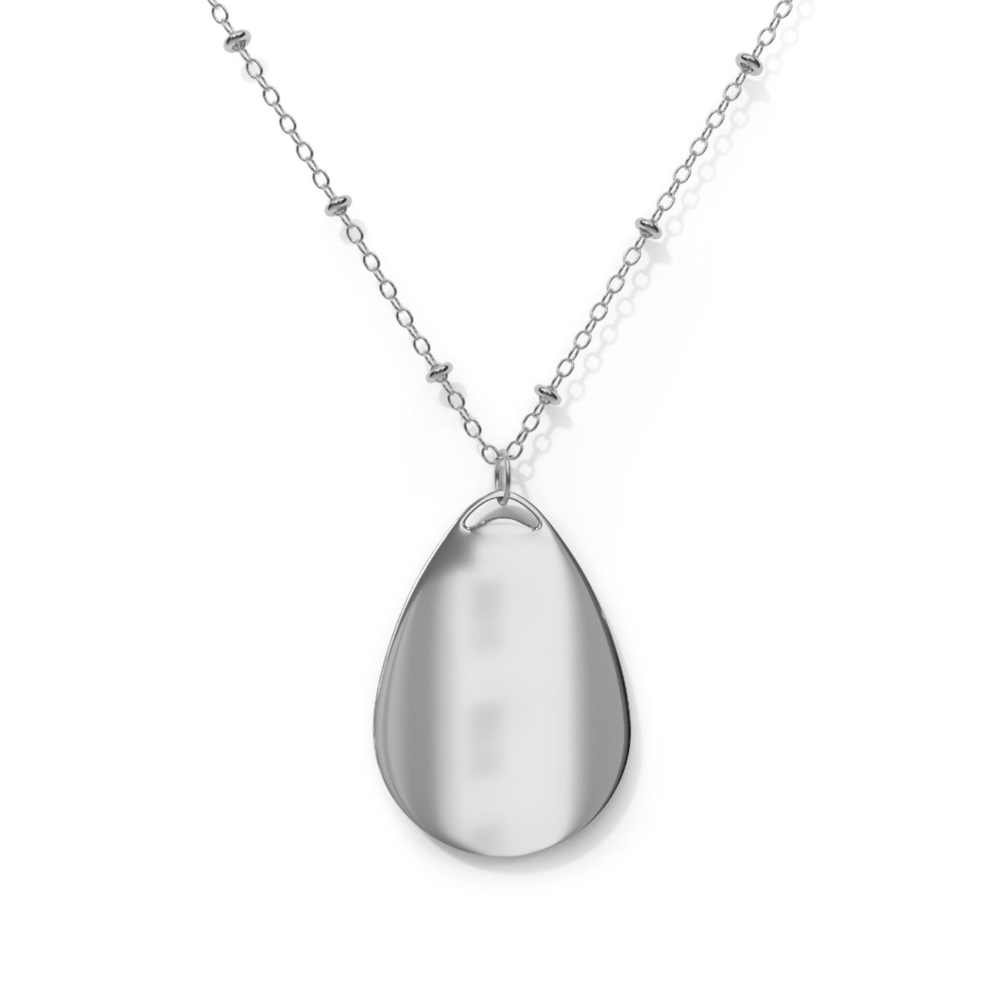 Dog Mom Is Here Oval Necklace — Silver Teardrop Pendant for Dog Lovers
