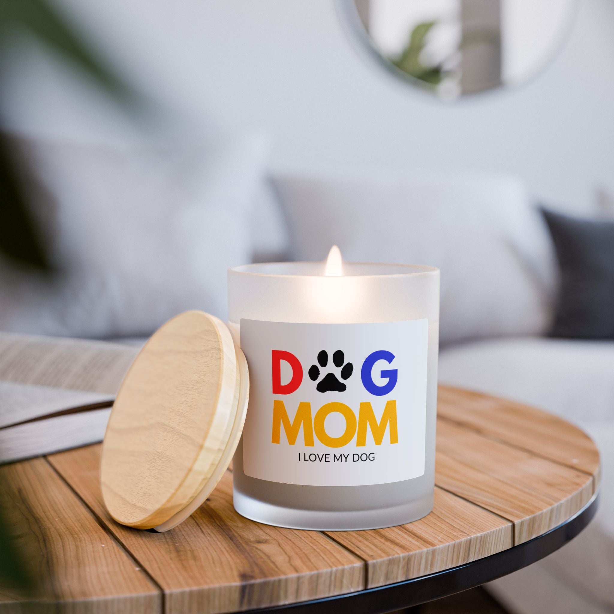 Dog Mom Frosted Glass Candle – 11oz Scented Candle (I Love My Dog)