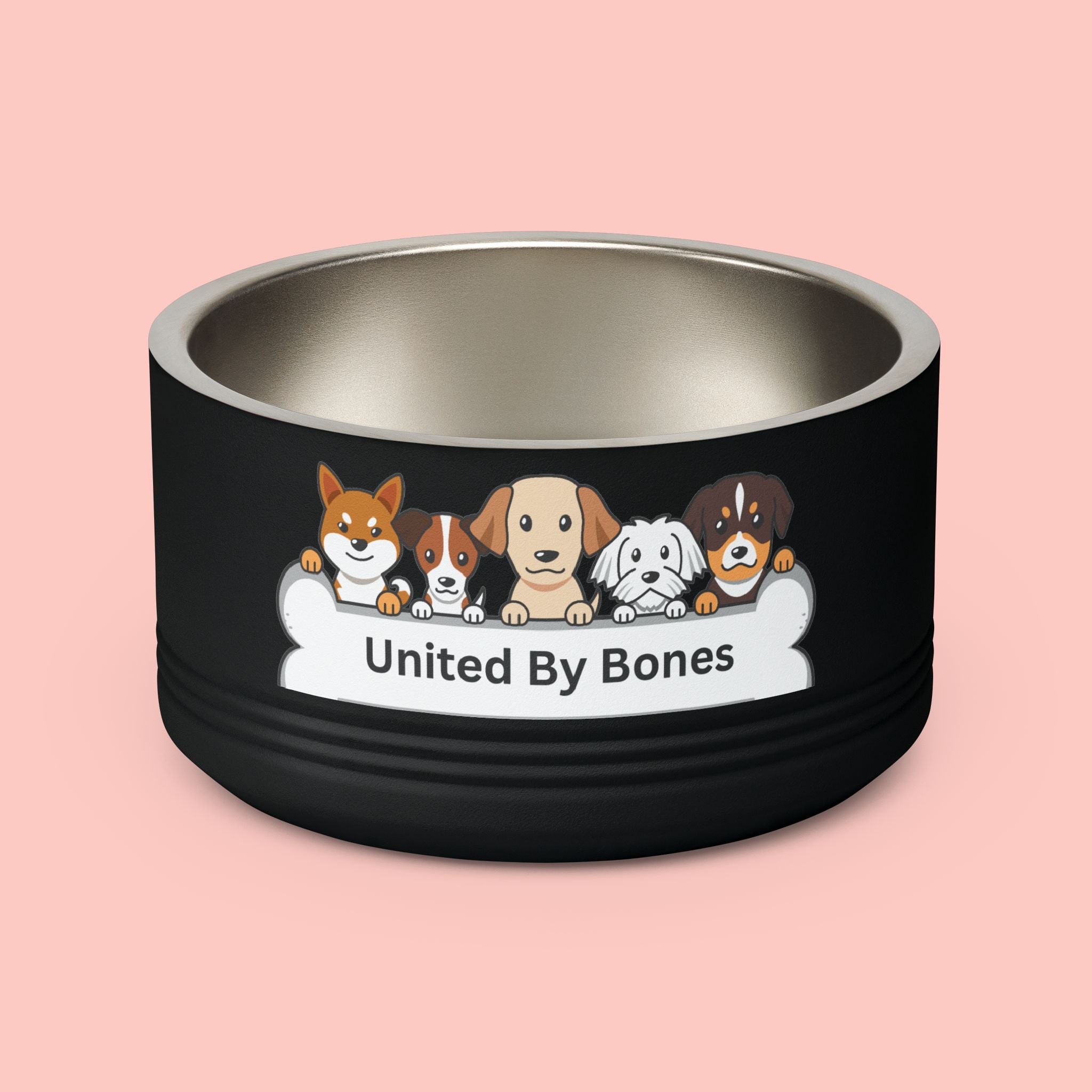 United By Bones 18oz Pet Bowl — Cute Cartoon Dogs Stainless Steel Bowl for Dogs & Cats