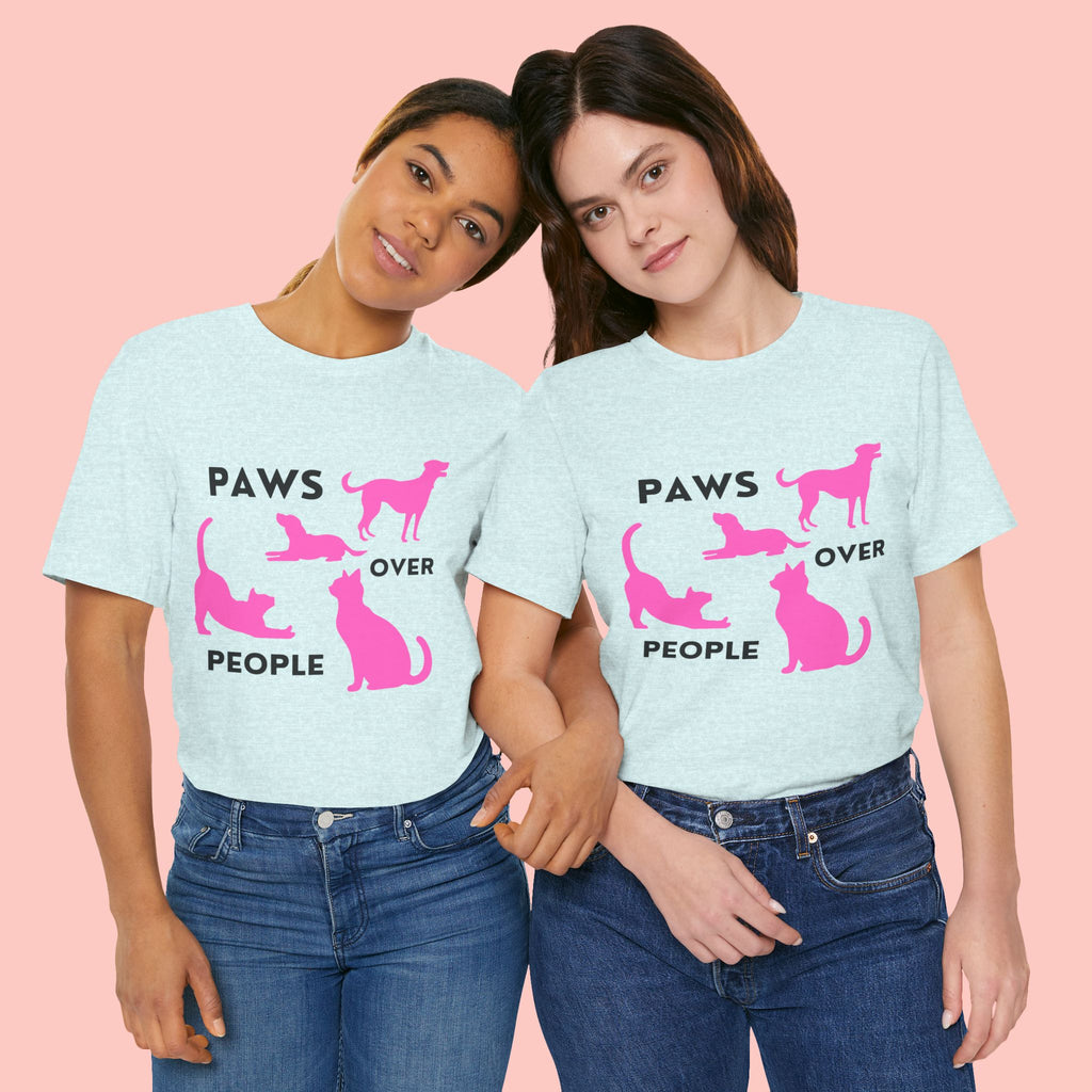 Paws Over People Tee — Pink Cats & Dogs Graphic T-Shirt