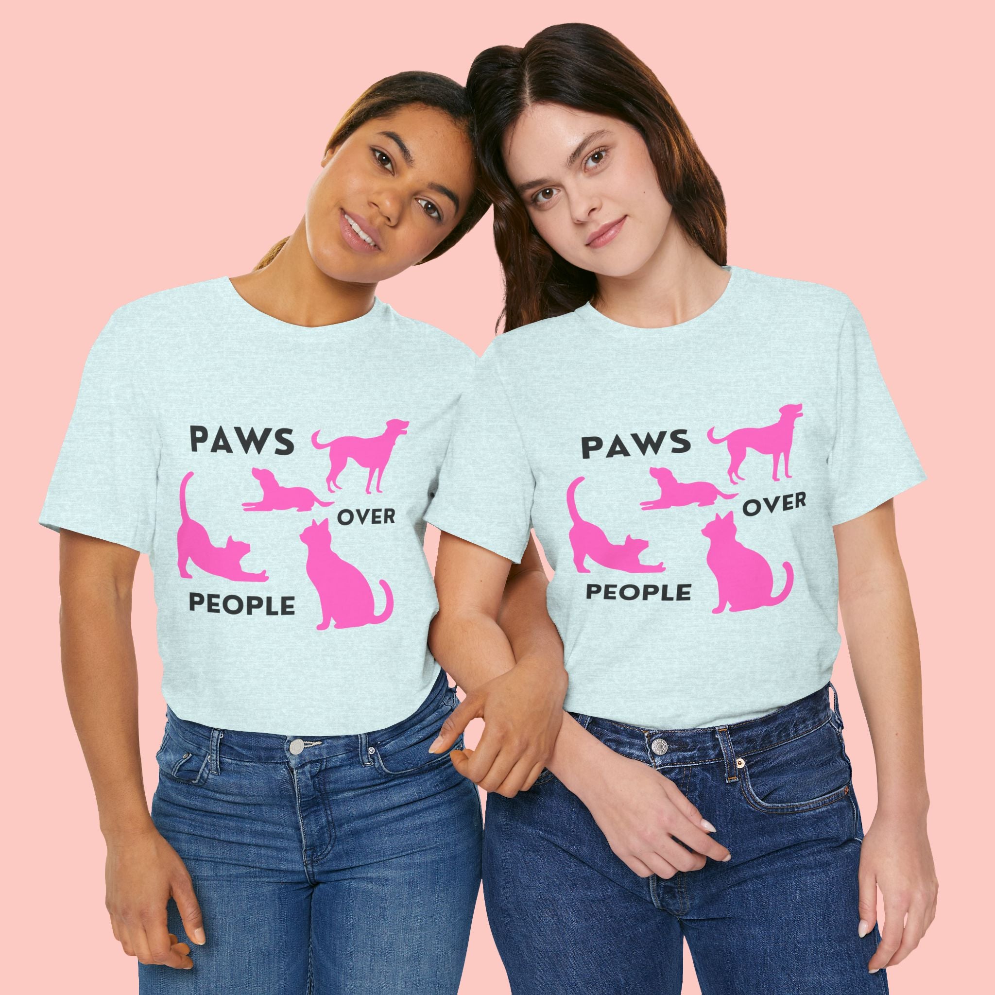 Paws Over People Tee — Pink Cats & Dogs Graphic T-Shirt