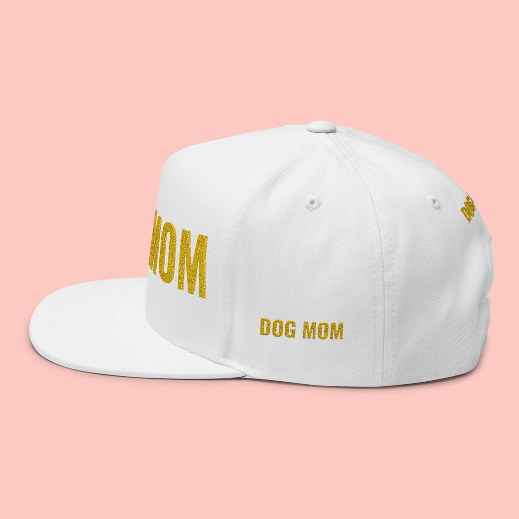 Dog Mom Flat Bill Cap — Embroidered Gold Sparkle