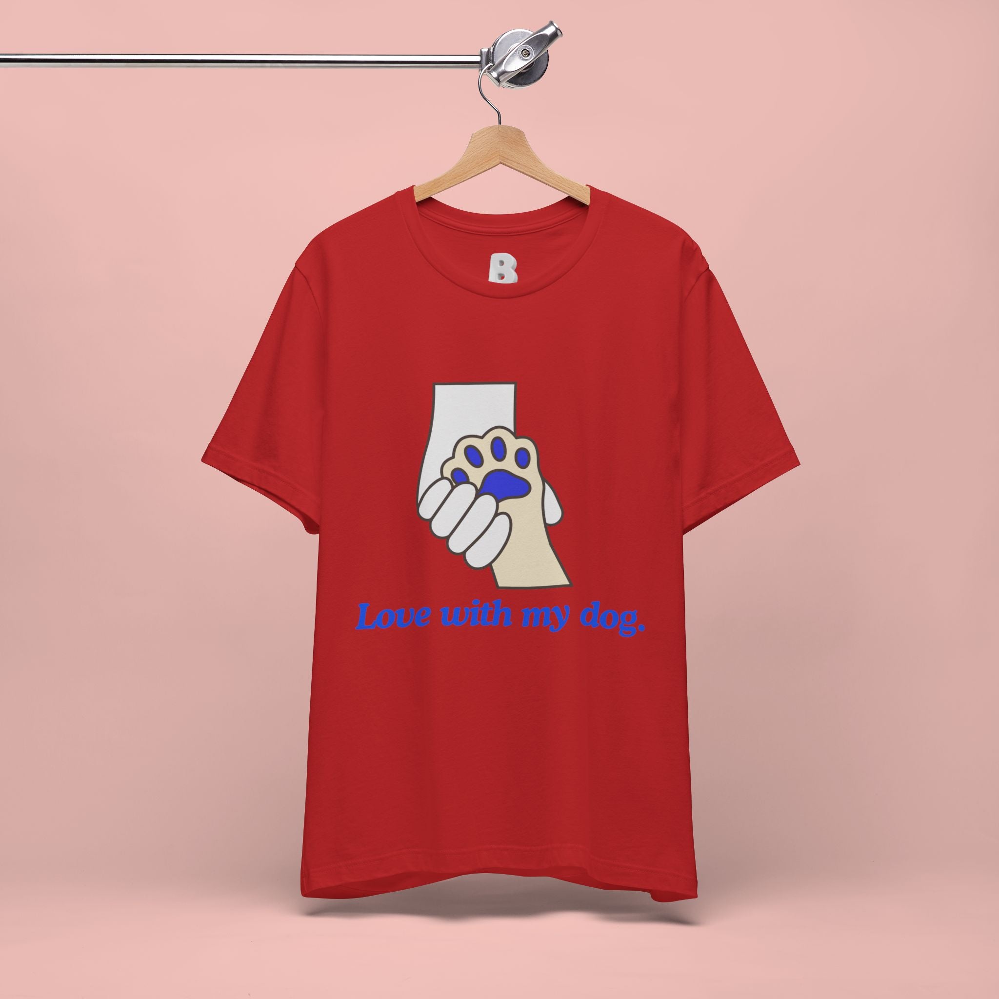 Dog Lover T-Shirt — "Love with my dog." Paw Print Graphic