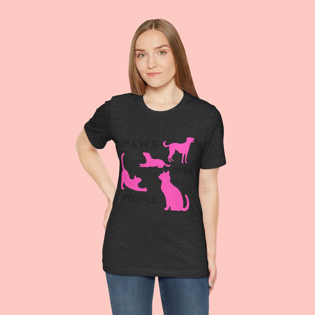 Paws Over People Tee — Pink Cats & Dogs Graphic T-Shirt