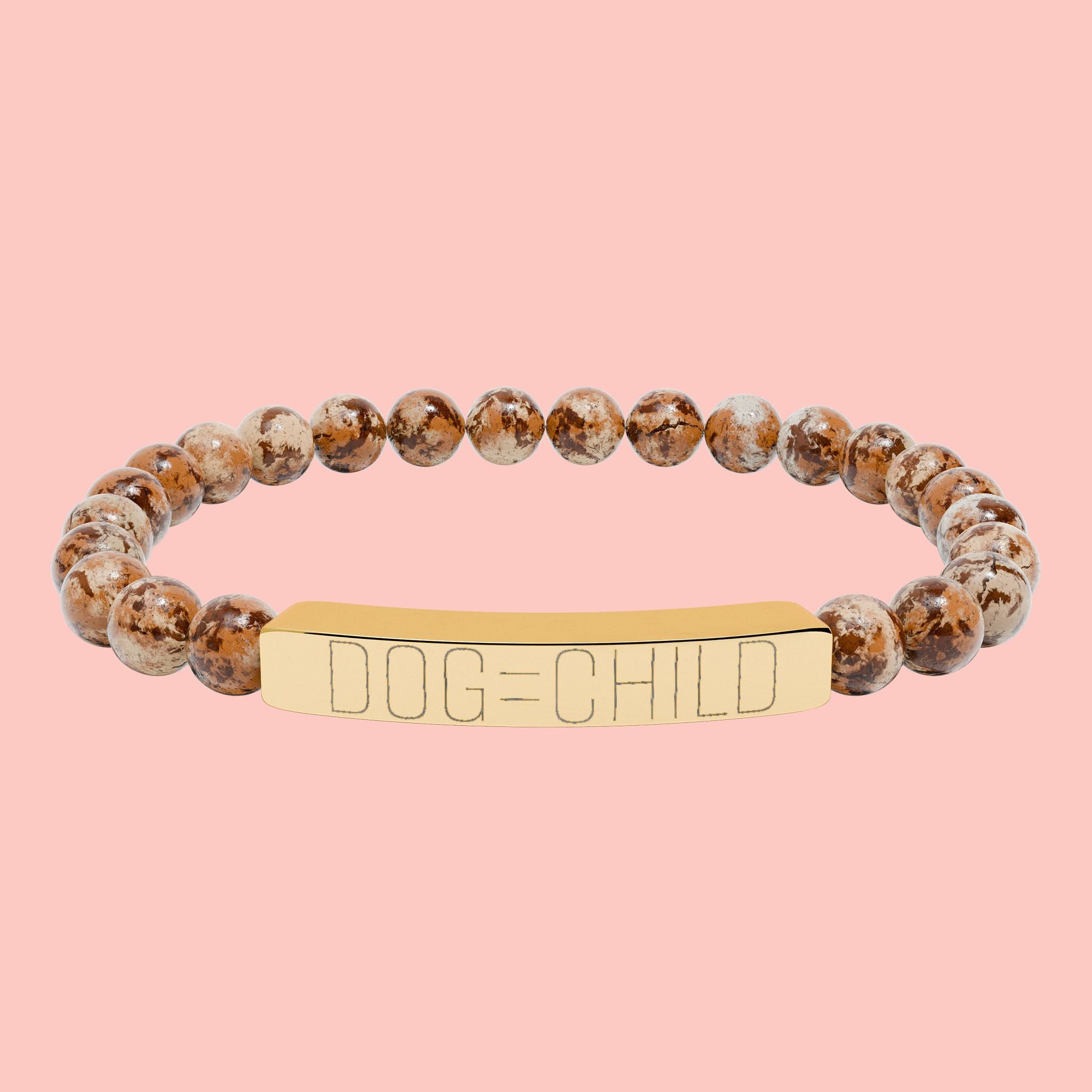 Engraved Natural Stone Bar Bracelet — Personalized Stretch Beaded Bracelet