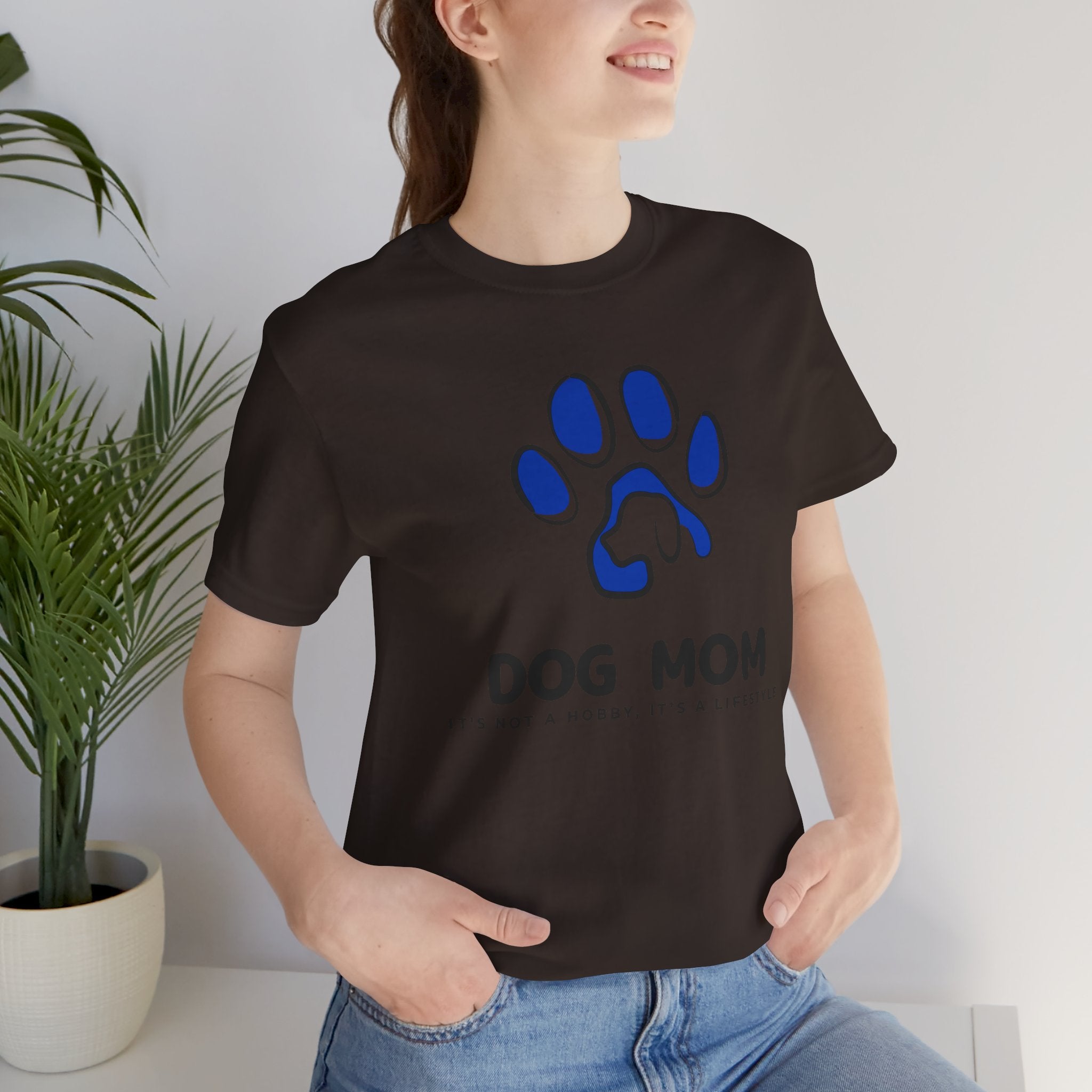 Dog Mom T-Shirt – Blue Paw Graphic "Dog Mom: It's Not a Hobby, It's a Lifestyle"
