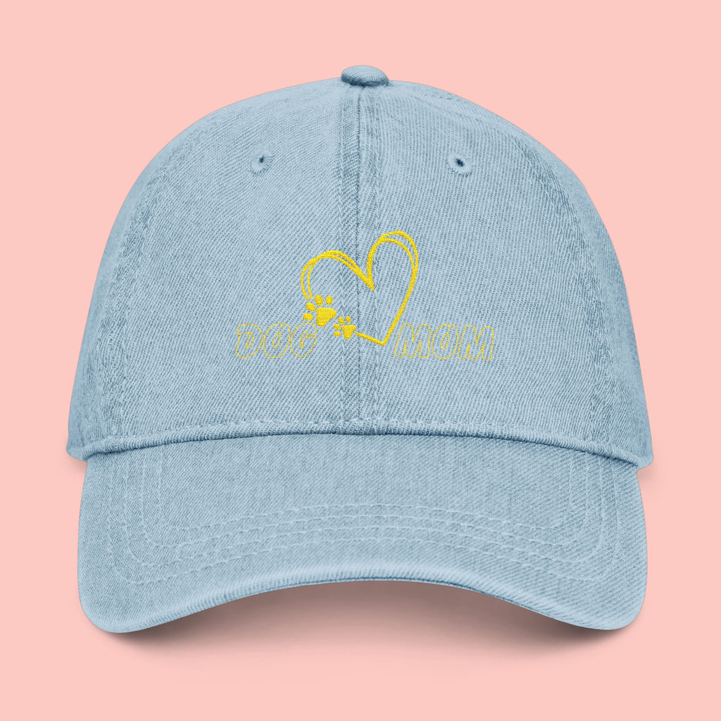 Dog Mom Embroidered Denim Hat — Heart & Paw Cap