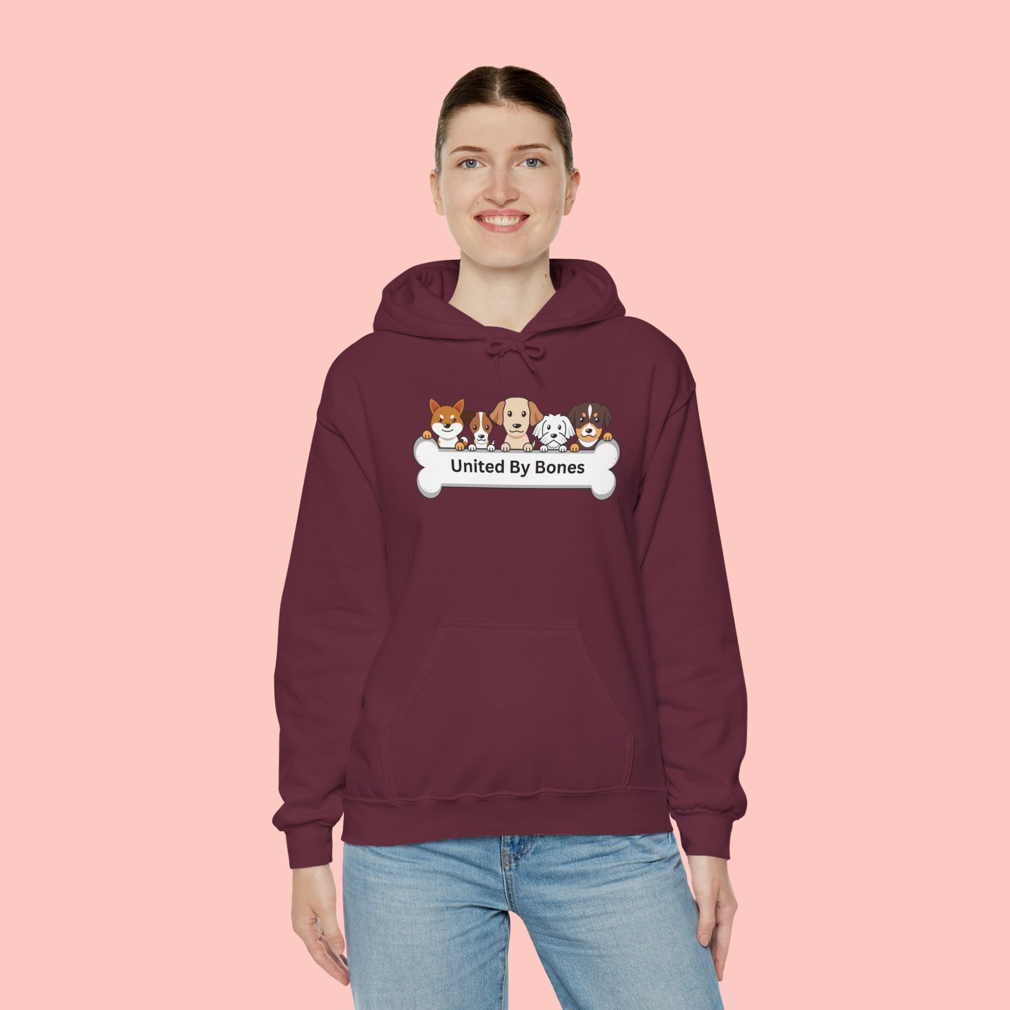United By Bones Hoodie — Cute Cartoon Dogs Paw Bone Graphic Sweatshirt