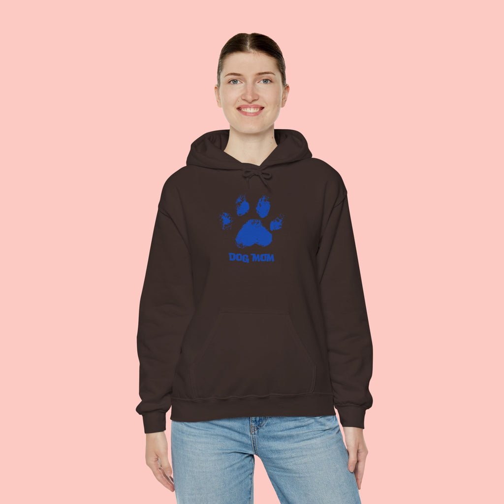 Dog Mom Paw Print Hoodie – Cute Pet Lover Sweatshirt, Blue Paw 'DOG MOM' Design