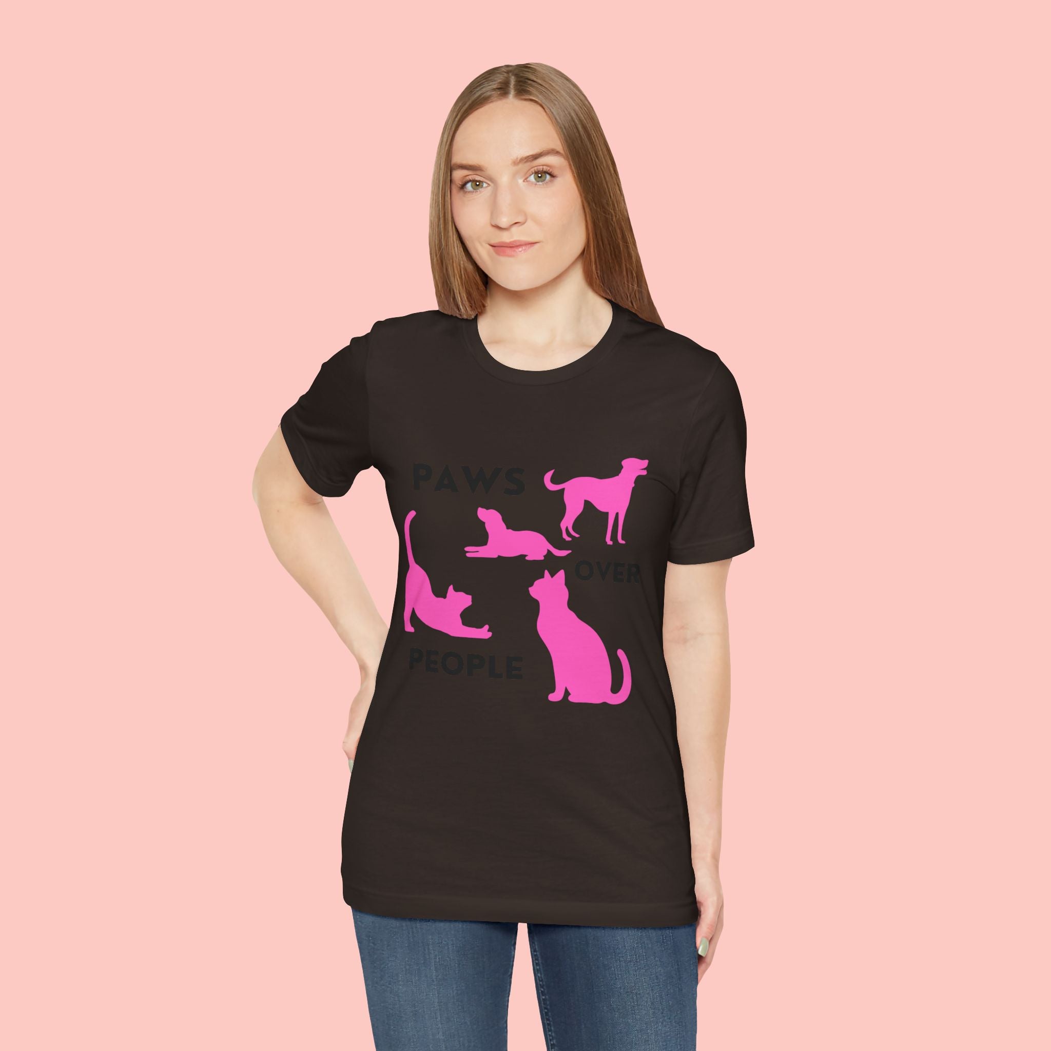 Paws Over People Tee — Pink Cats & Dogs Graphic T-Shirt