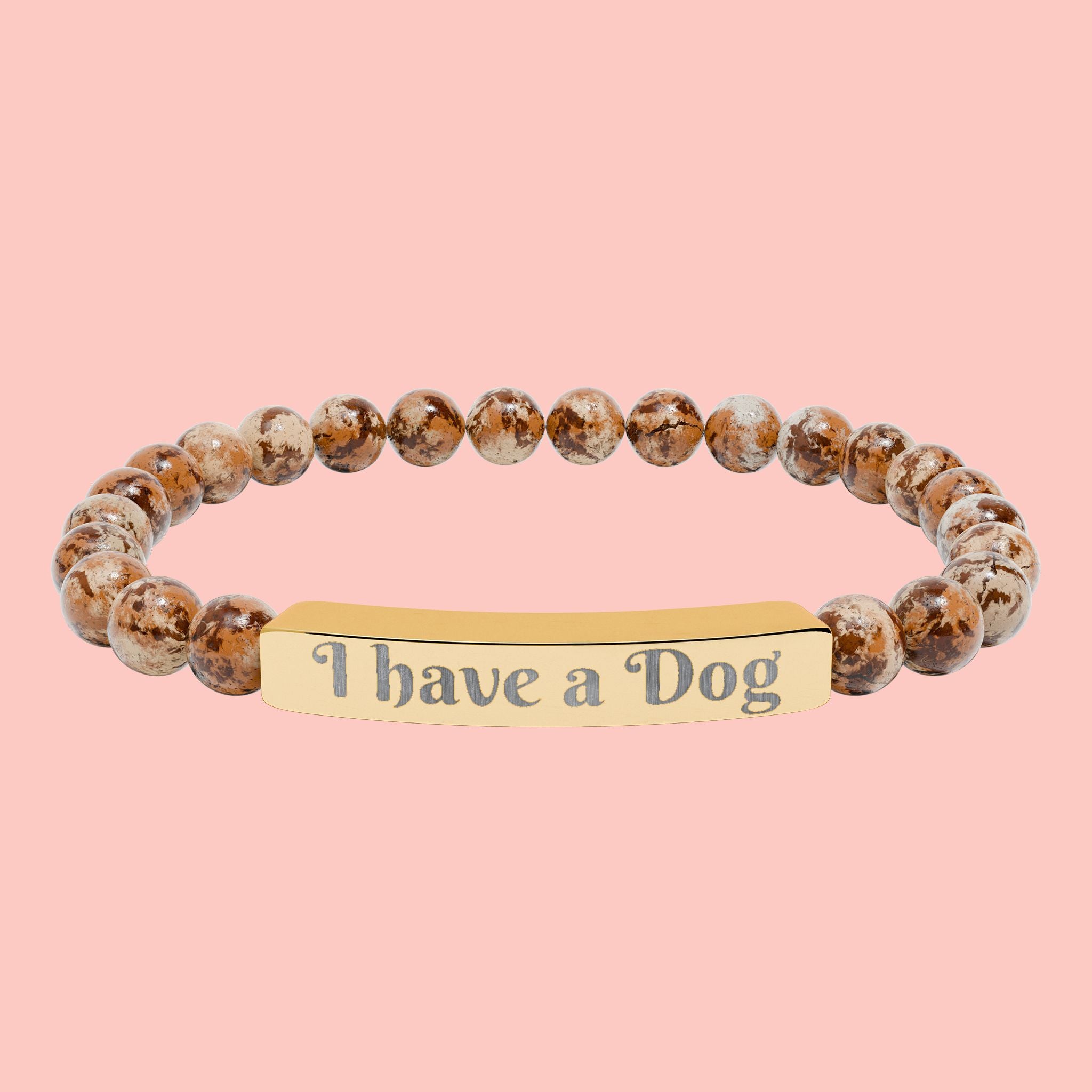 Engraved Natural Stone Stretch Bracelet – "I have a Dog" Bar Bracelet