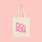 Dog Mom Canvas Tote Bag — Pink Retro Graphic Cotton Shopper for Pet Lovers