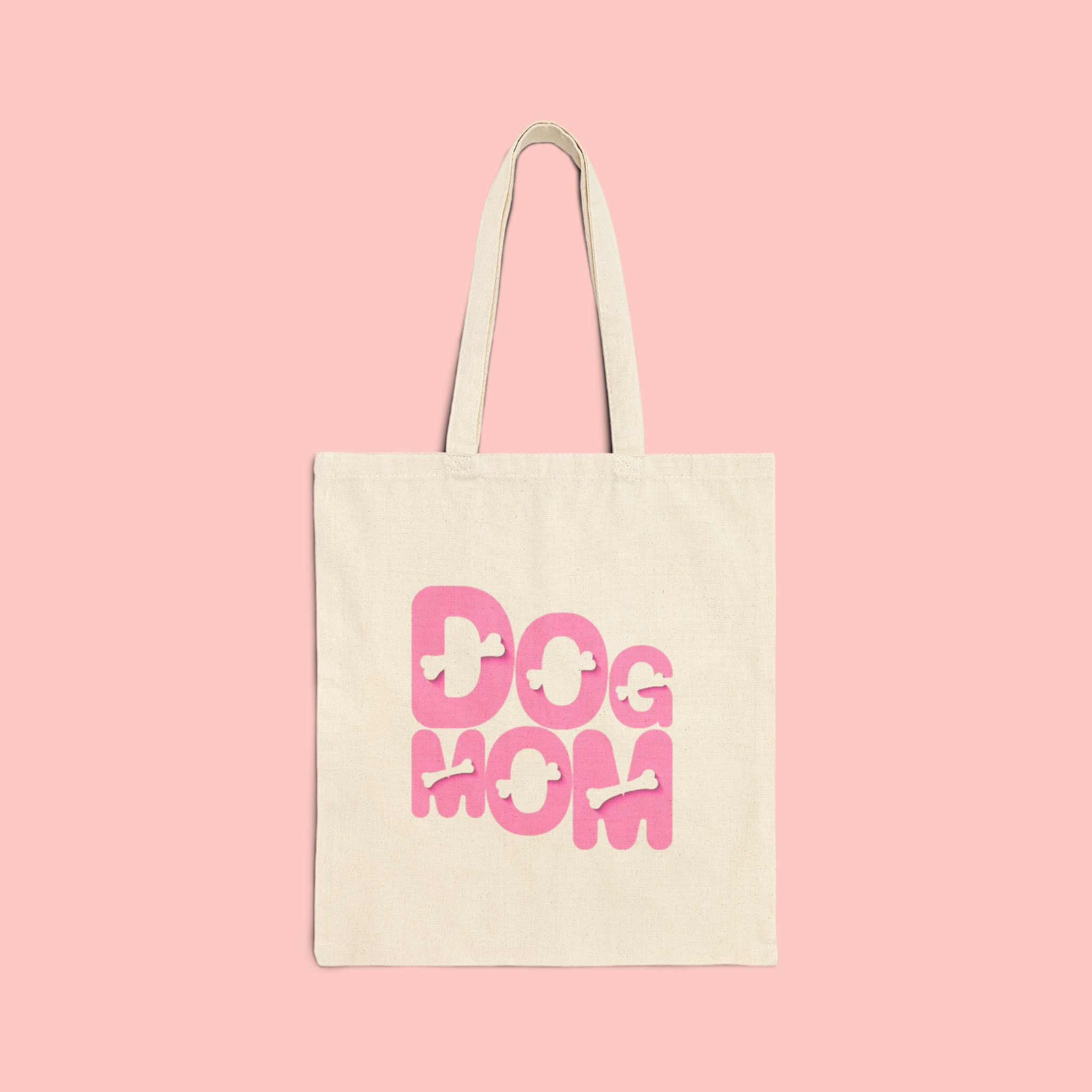 Dog Mom Canvas Tote Bag — Pink Retro Graphic Cotton Shopper for Pet Lovers