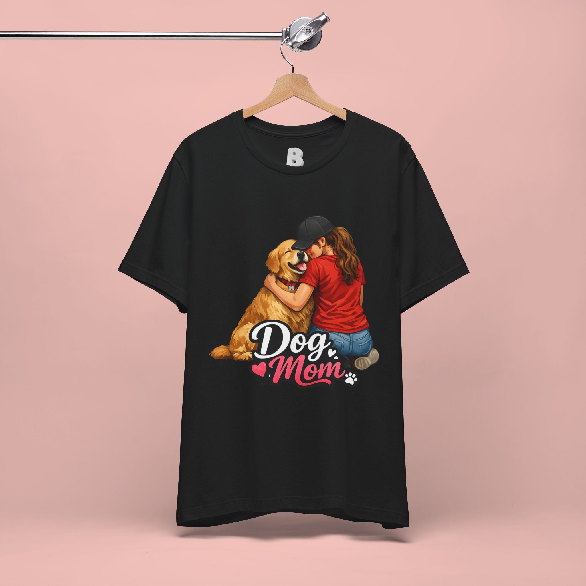 Dog Mom T-Shirt - Cute Woman Hugging Golden Retriever Tee
