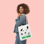 Dog Mom Canvas Tote Bag — Cute Paw Print Dog Face Tote for Pet Lovers
