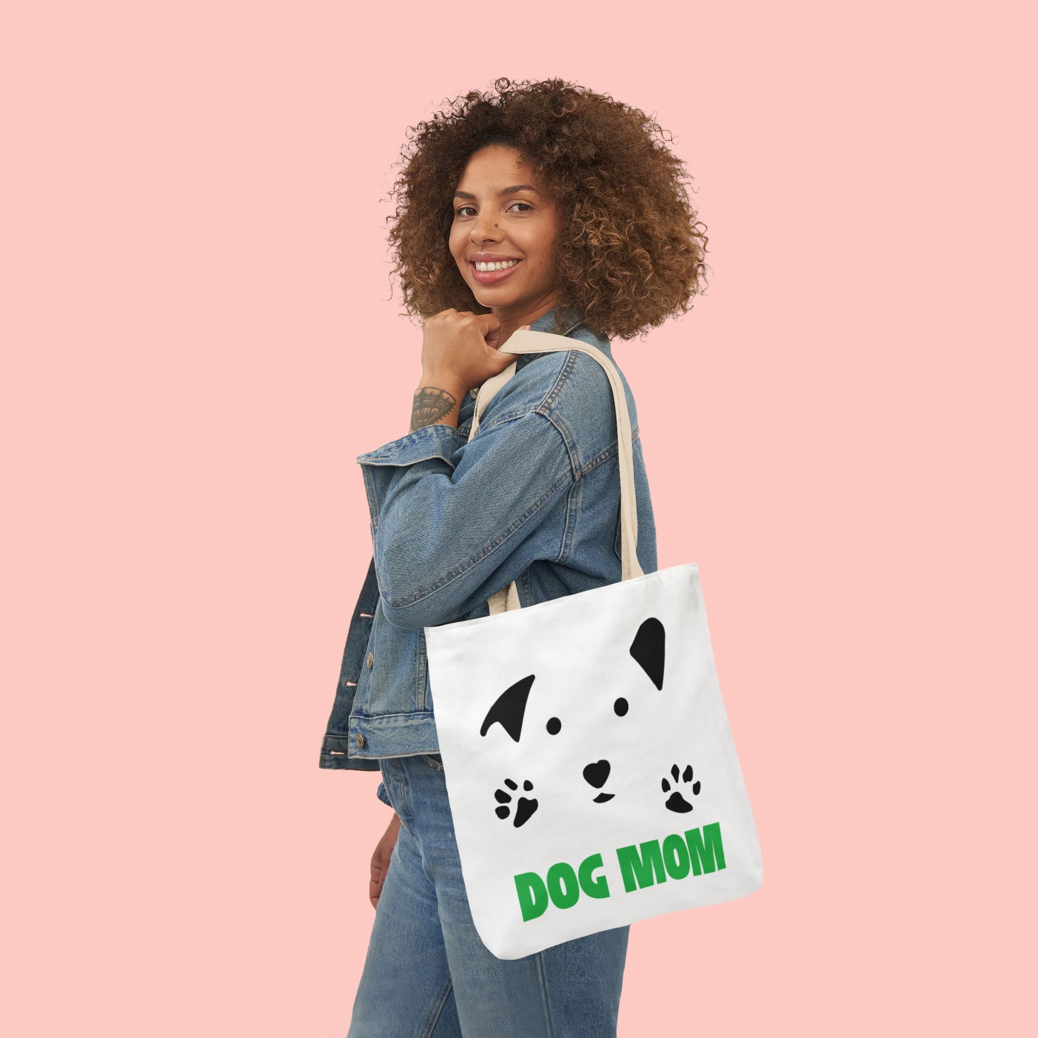 Dog Mom Canvas Tote Bag — Cute Paw Print Dog Face Tote for Pet Lovers