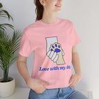 Dog Lover T-Shirt — "Love with my dog." Paw Print Graphic