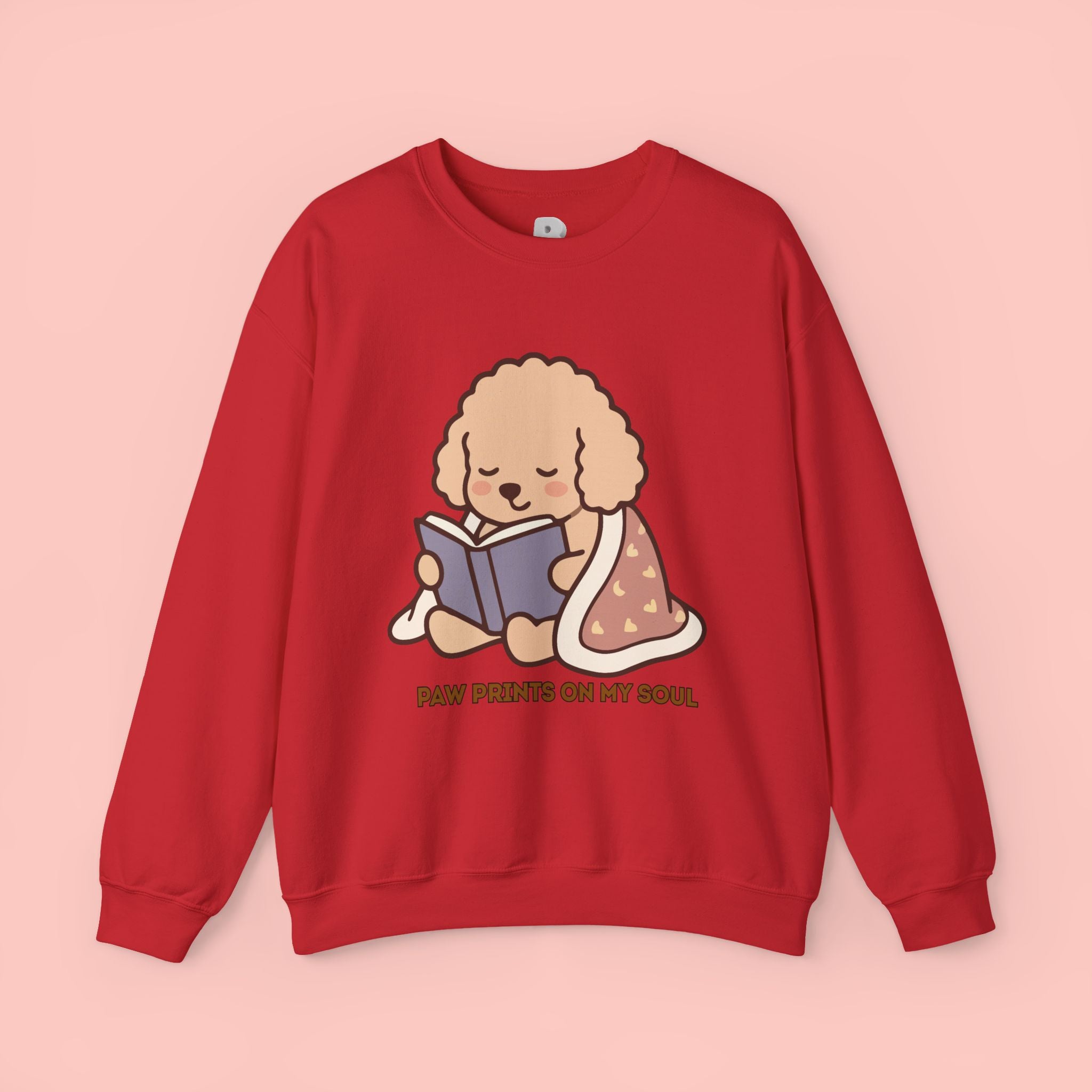 Cozy Reading Puppy Sweatshirt — "Paw Prints On My Soul" Crewneck