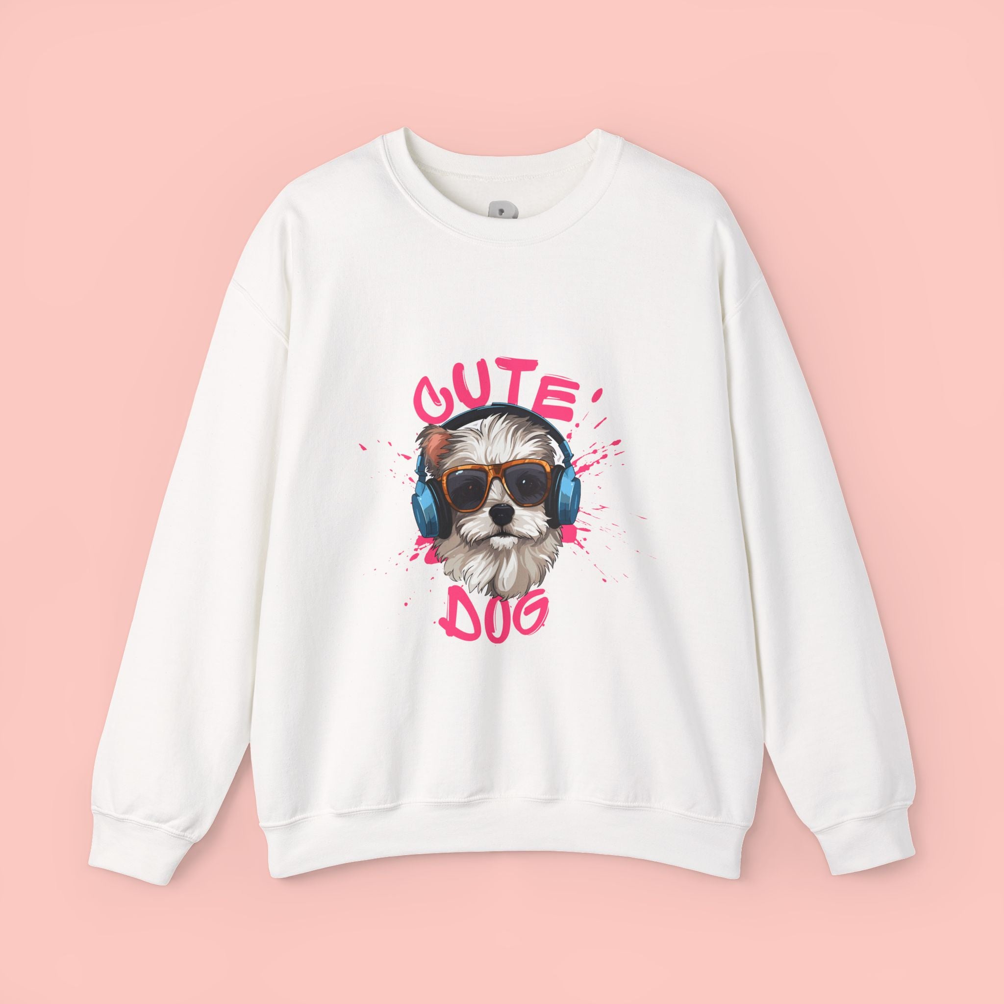 Cute Dog Sweatshirt — Cool Pup with Headphones Graphic Crewneck