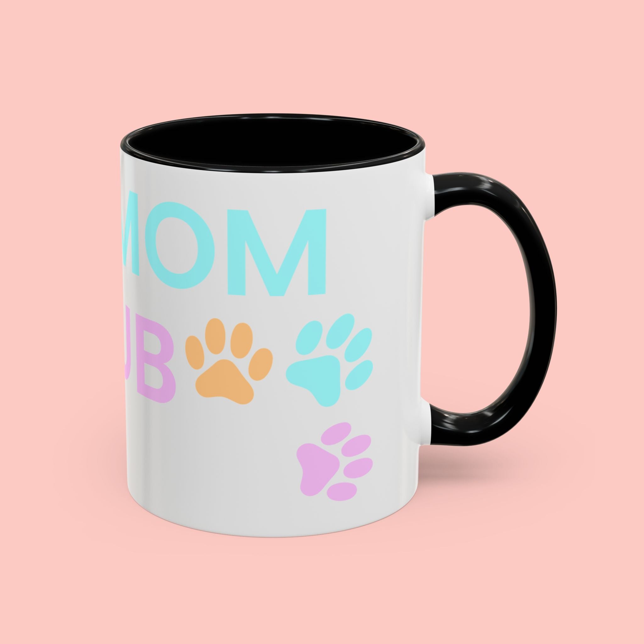 Dog Mom Club Accent Coffee Mug – Colorful Paw Print 11/15oz