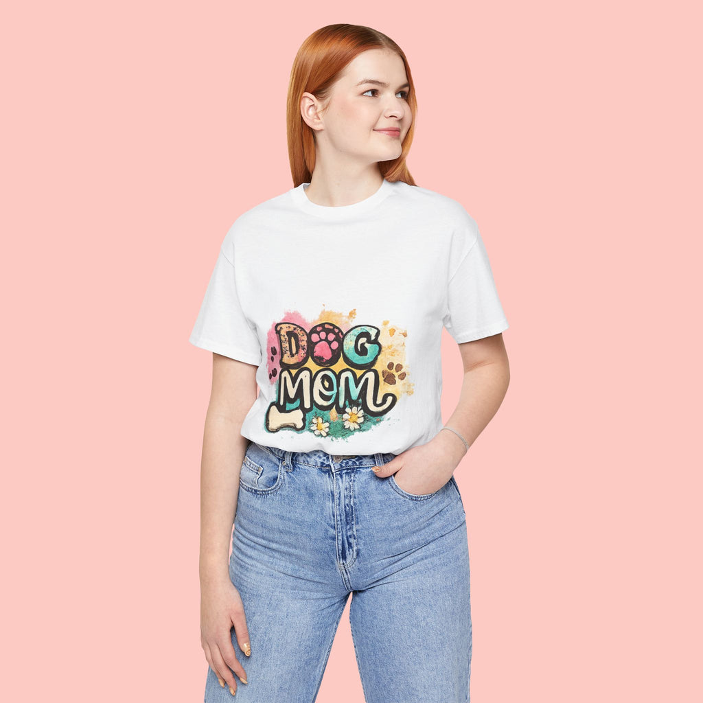 Dog Mom T-Shirt — Colorful Paw Print Graphic Tee for Pet Lovers