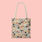 Dog Paw & Bone Pattern Tote Bag — 'Woof' All-Over Print Canvas Tote