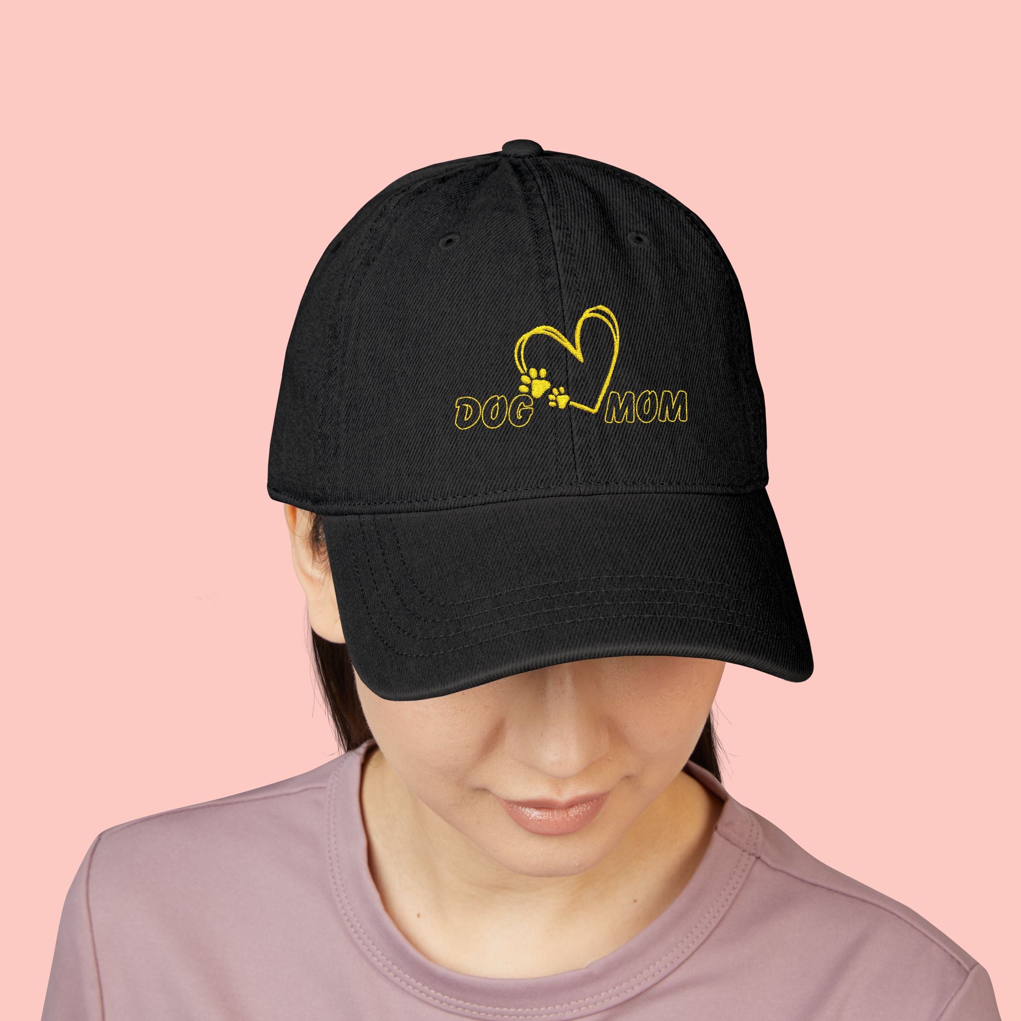 Dog Mom Embroidered Denim Hat — Heart & Paw Cap