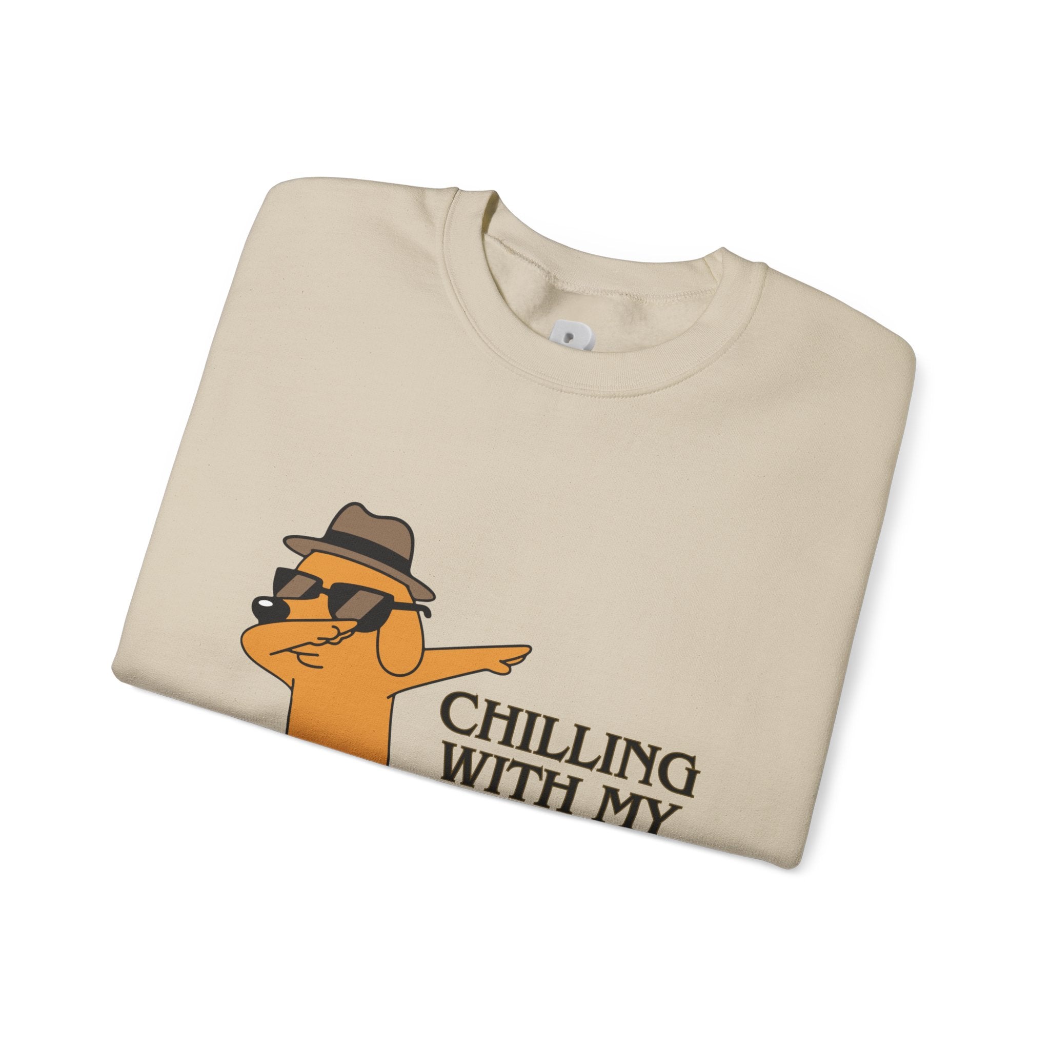 Chilling With My Chind Crewneck Sweatshirt — Funny Dab Dog Graphic Sweatshirt