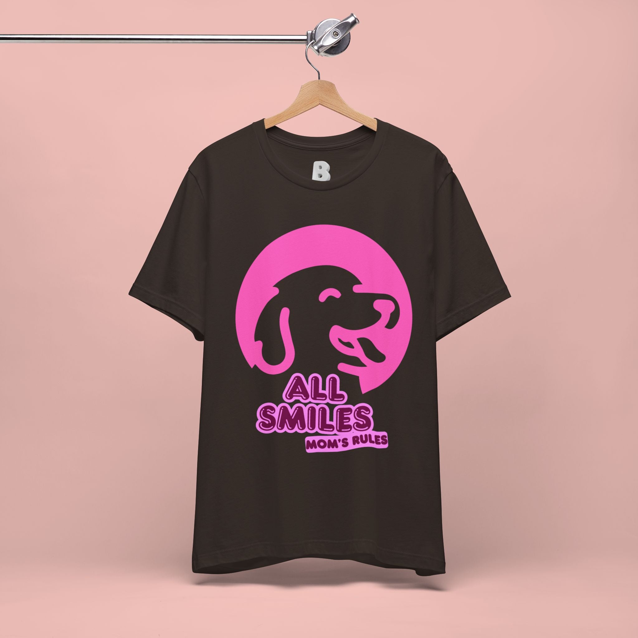 All Smiles Mom's Rules T-Shirt — Cute Pink Dog Graphic Tee for Moms & Pet Lovers
