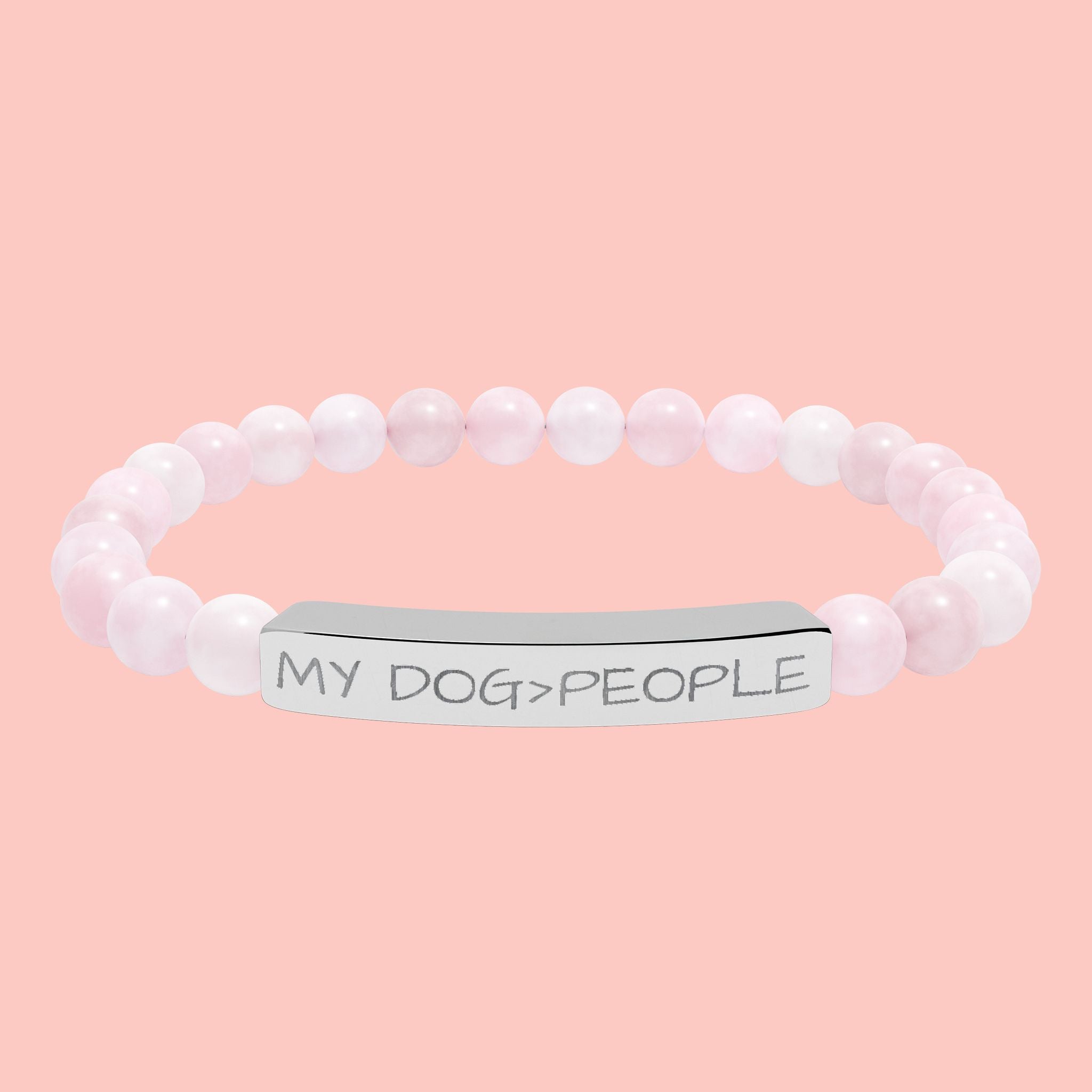 Engraved Natural Stone Bar Bracelet — "My Dog = People" Stretch Bracelet