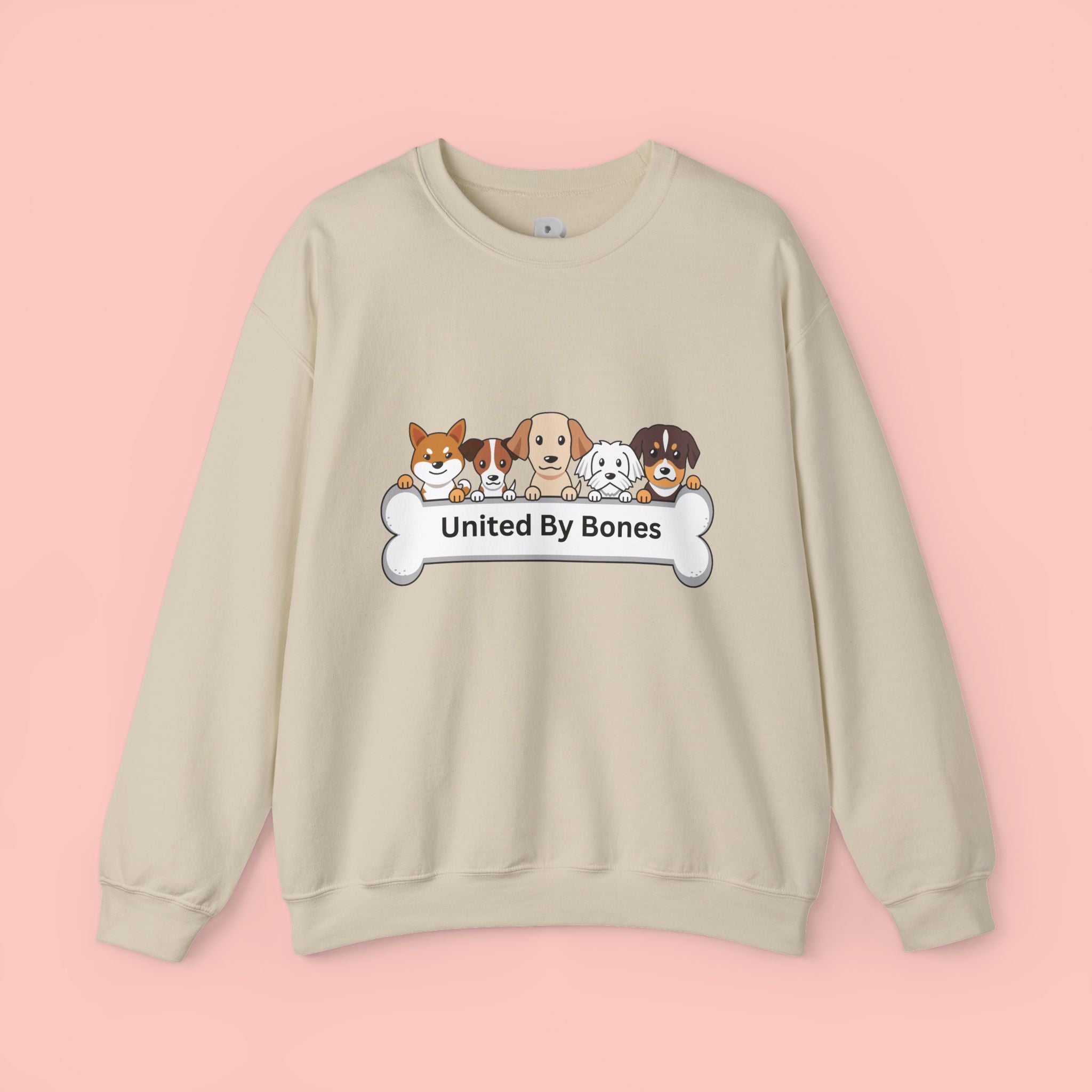 Dog Crewneck Sweatshirt — "United By Bones" Cute Puppy Graphic