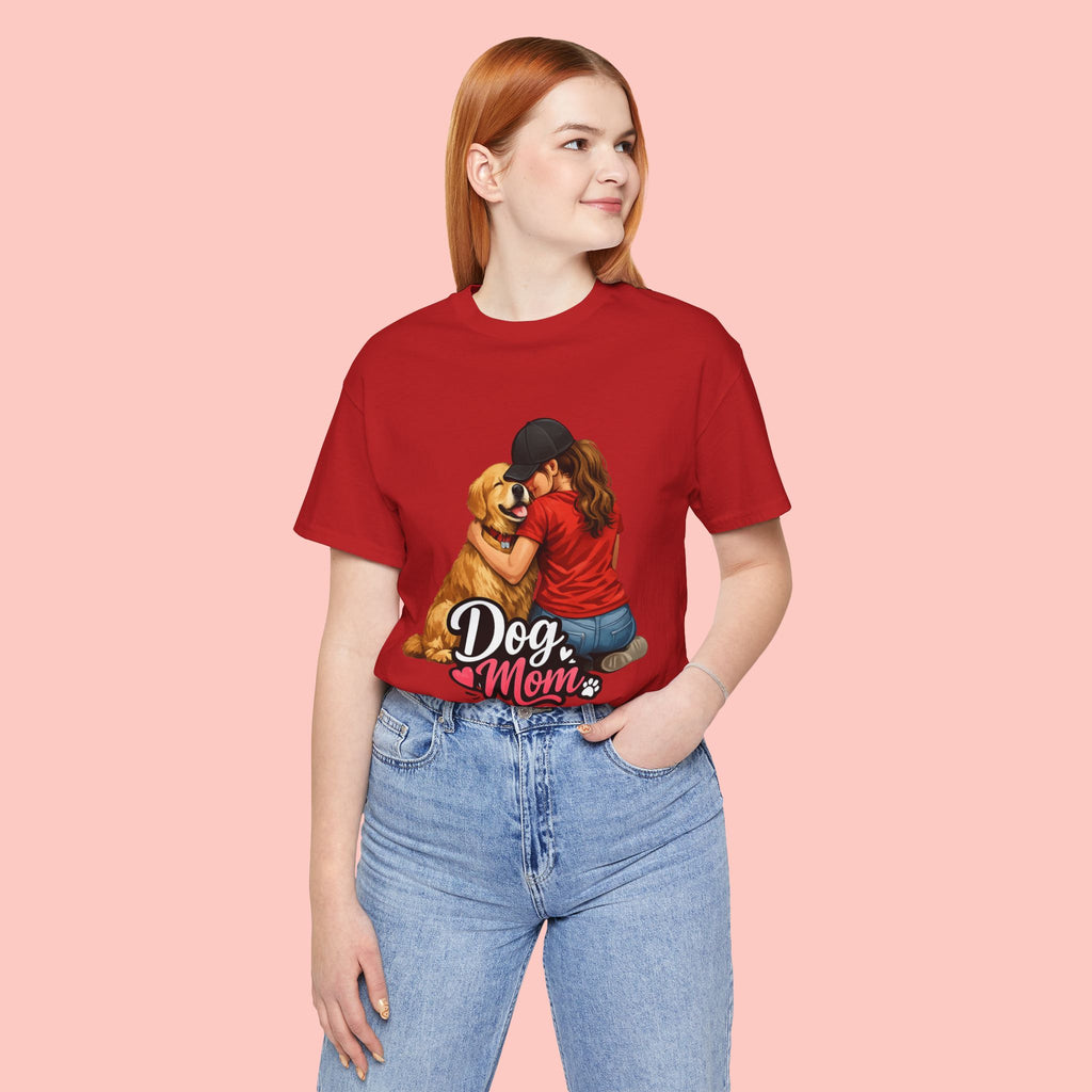 Dog Mom T-Shirt - Cute Woman Hugging Golden Retriever Tee
