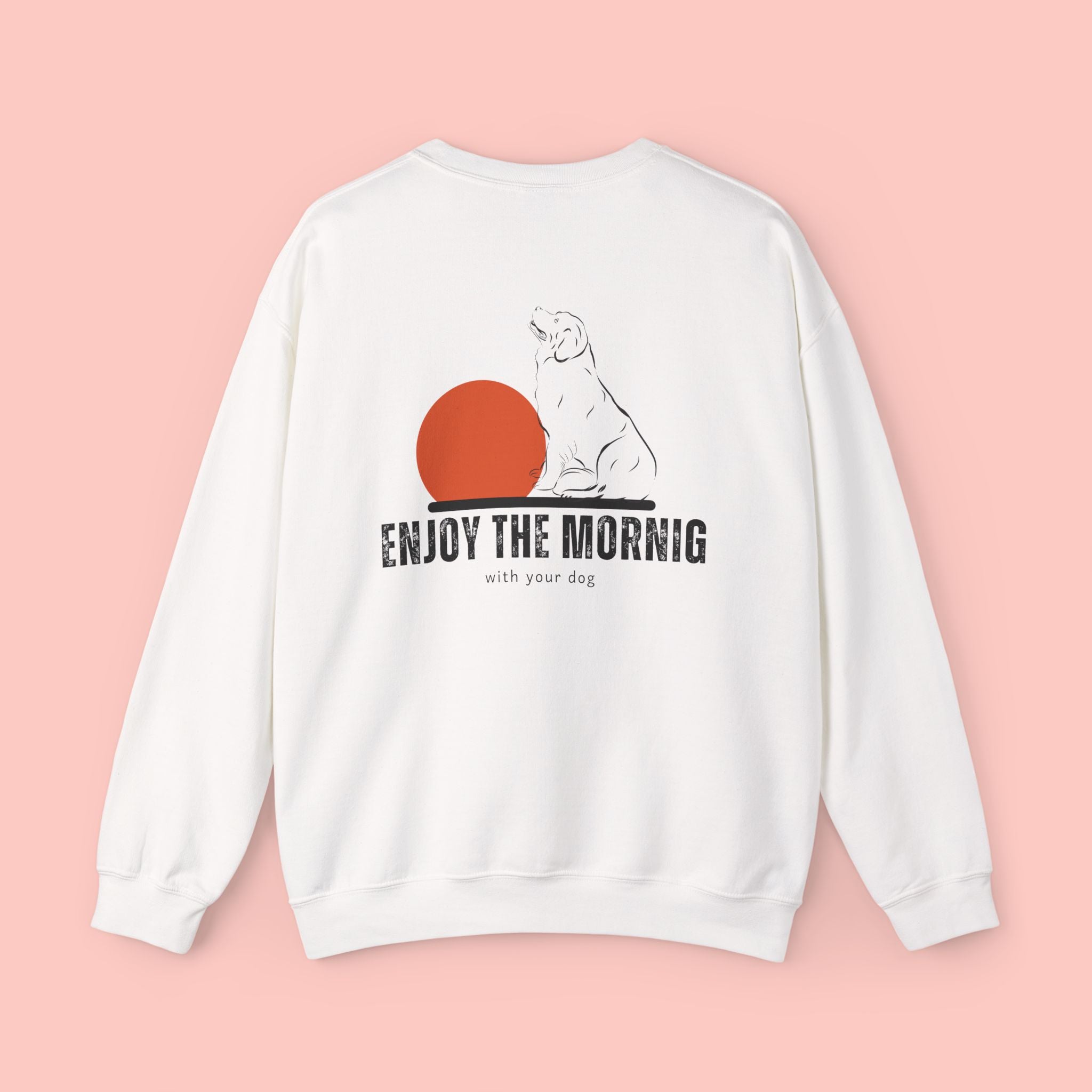 Enjoy the Morning Crewneck Sweatshirt — Dog & Sunrise Graphic