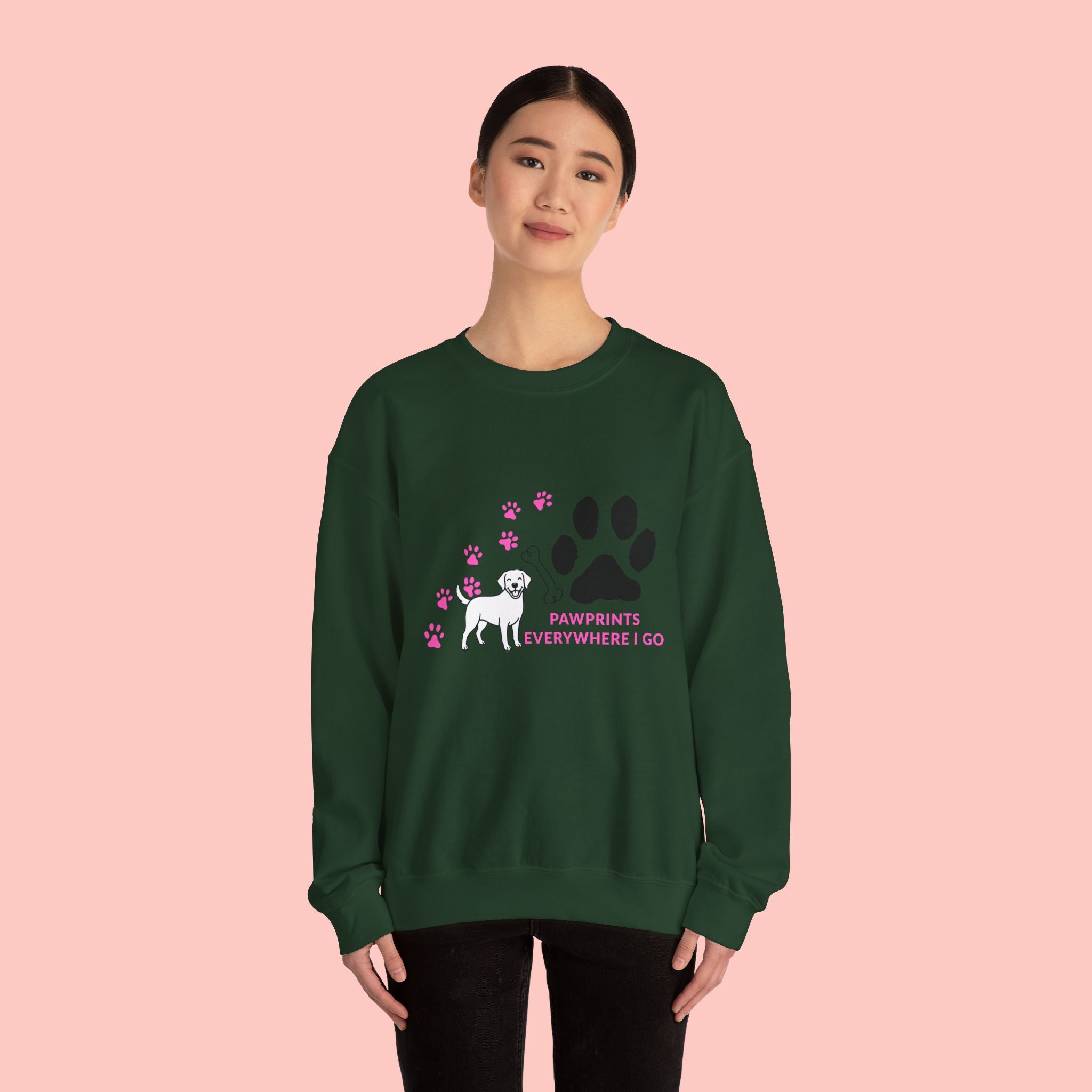 Crewneck Sweatshirt — "Pawprints Everywhere I Go" Dog Lover Graphic